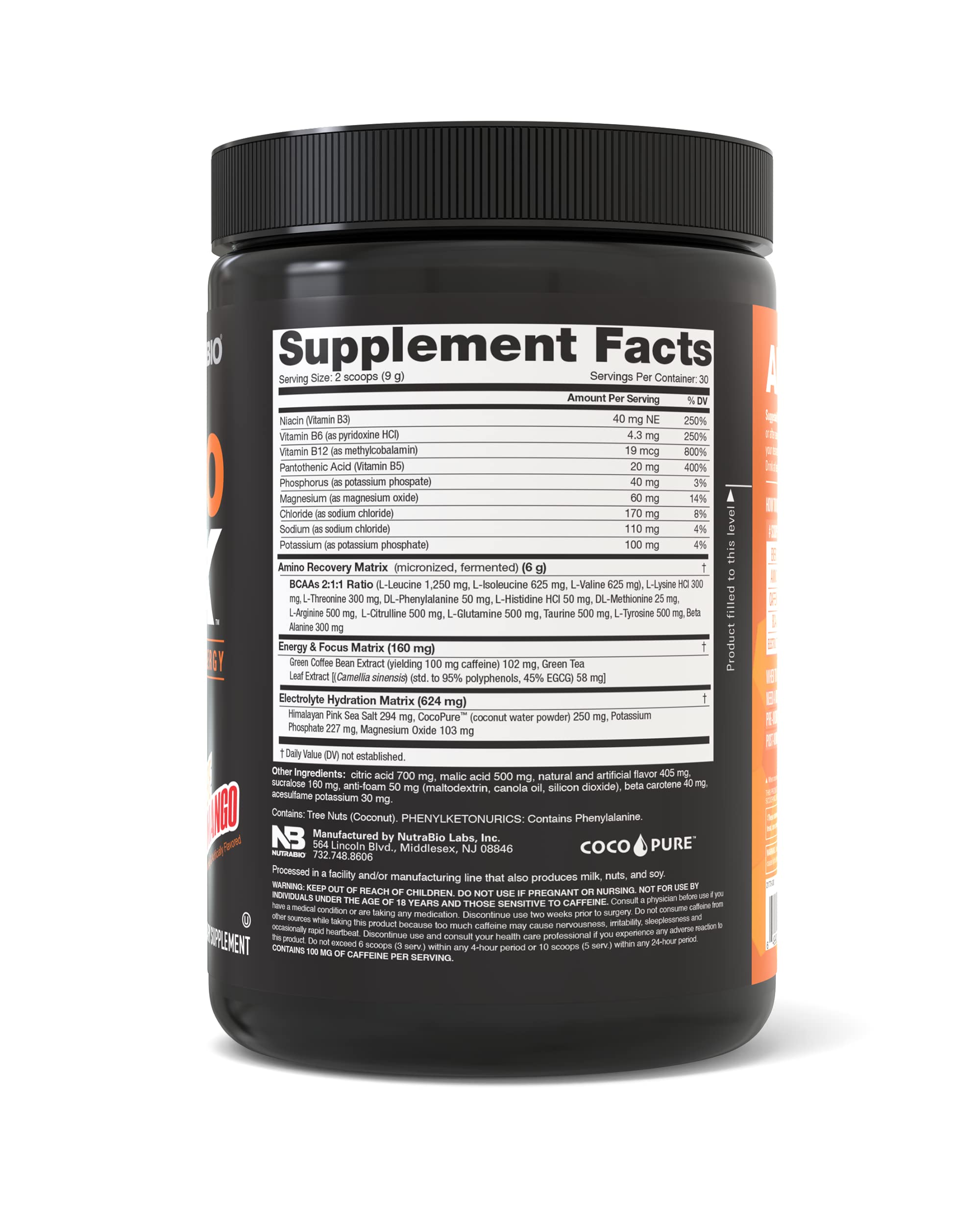 NutraBio Amino Kick - BCAA's, Electrolytes for Hydration, Natural Caffeine- 30 Servings NutraBio uk supplements