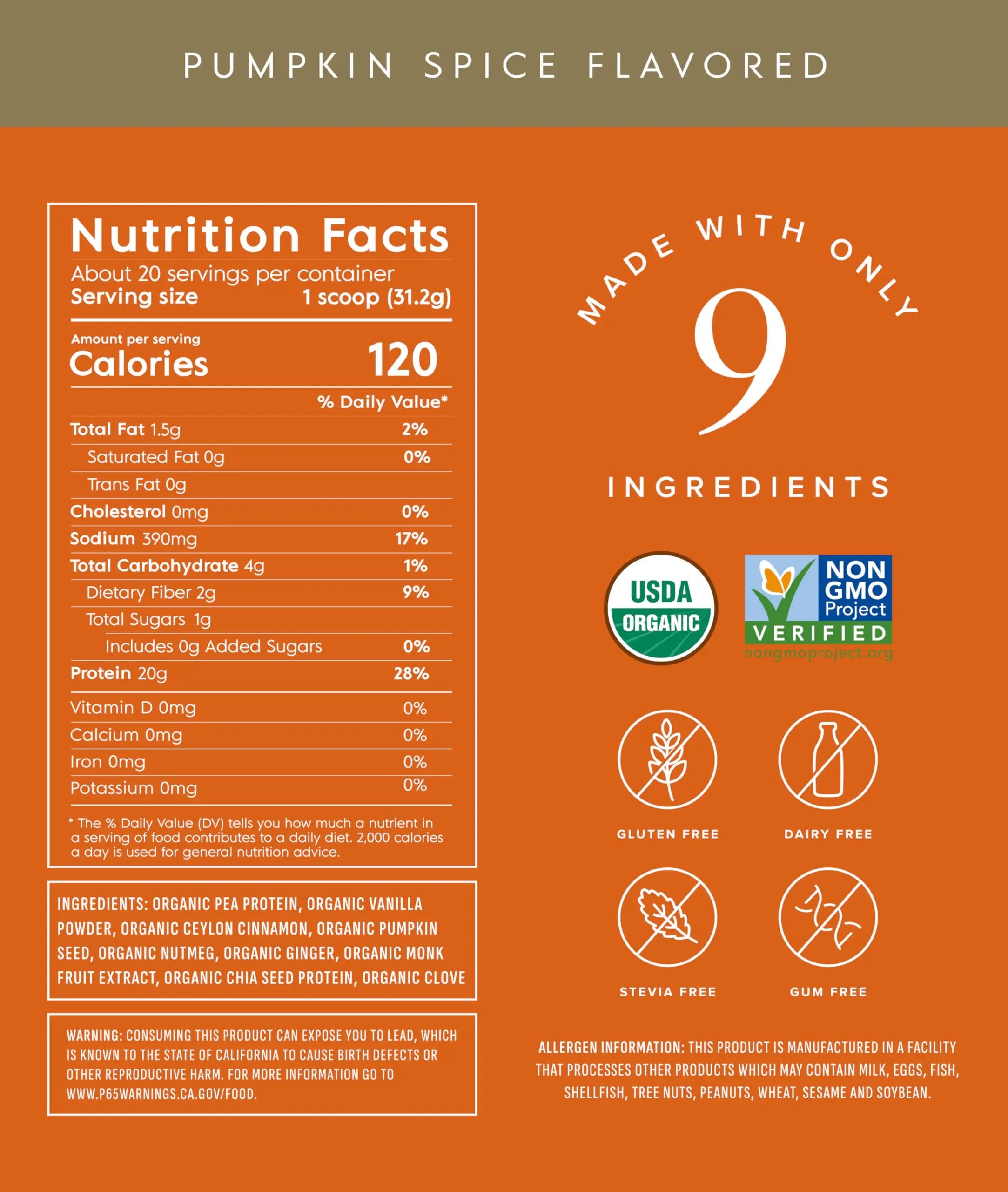 Truvani Vegan Pea Protein Powder | Pumpkin Spice | 20g Organic Plant Based Protein | 20 Servings | Keto | Gluten & Dairy Free Truvani uk supplements