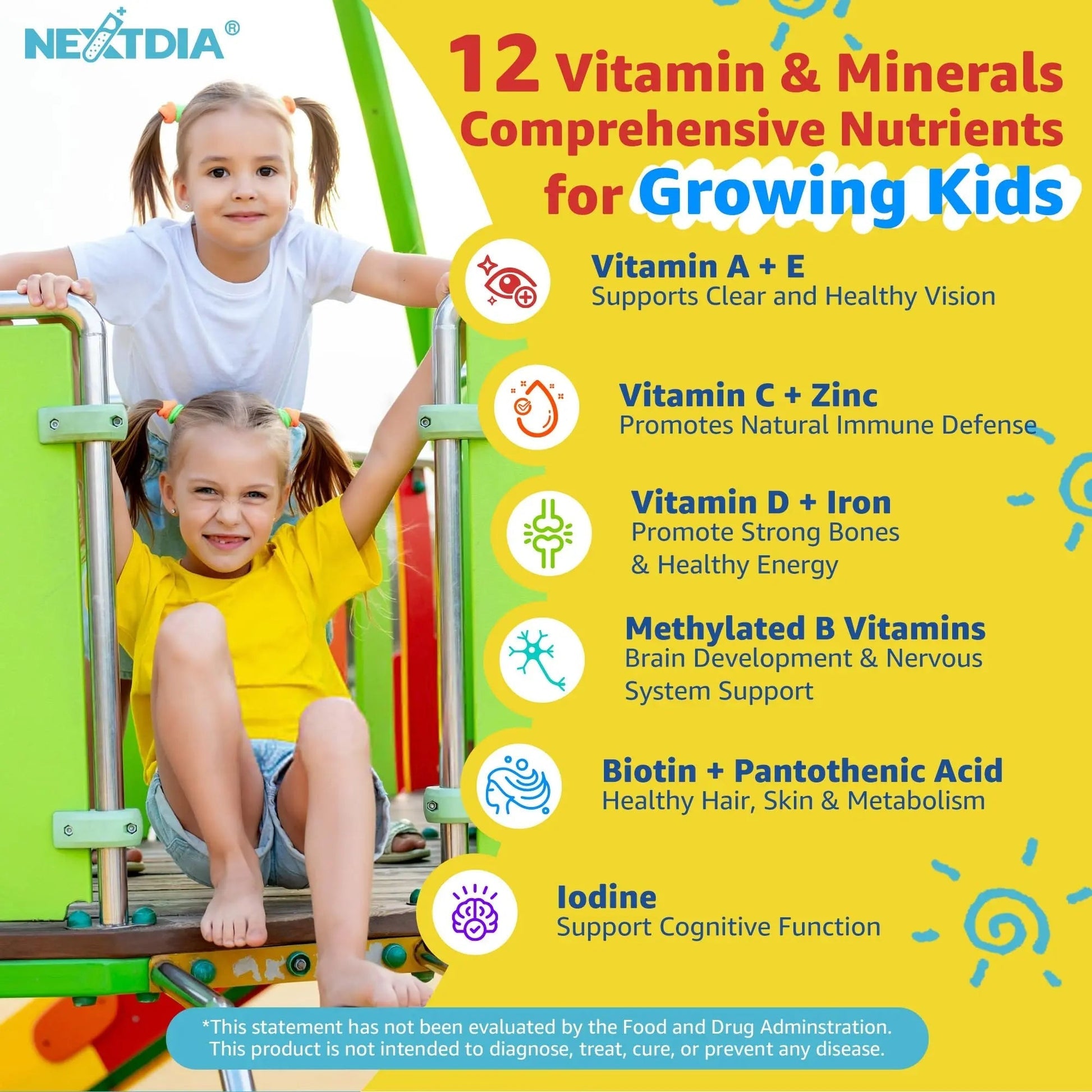 Kids Multivitamin Gummies with Iron, Sugar Free, Kids Daily Vitamins + Probiotics, Algae Omega 3 (EPA/DHA), A, C, D, Methyl B12, Folate, B6, Zinc, Biotin Nextdia uk supplements