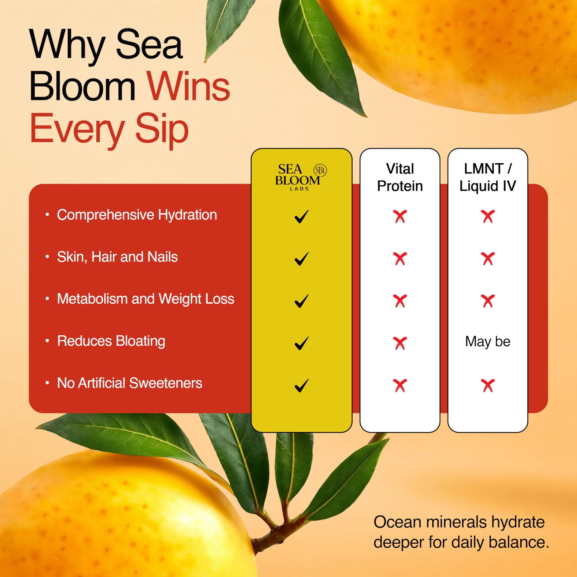 Sea Bloom Labs Marine Collagen Powder Stick Packs with Sea Moss Powder and Electrolytes, Hydration and Beauty Blend - Mango (8-Pack) Sea Bloom Labs uk supplements