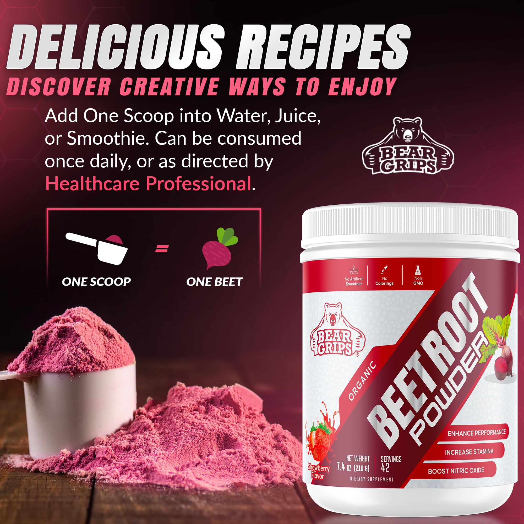 Organic Beet Root Powder - Nitric Oxide Supplement Super Food Beets Supplements Bear Grips uk supplements