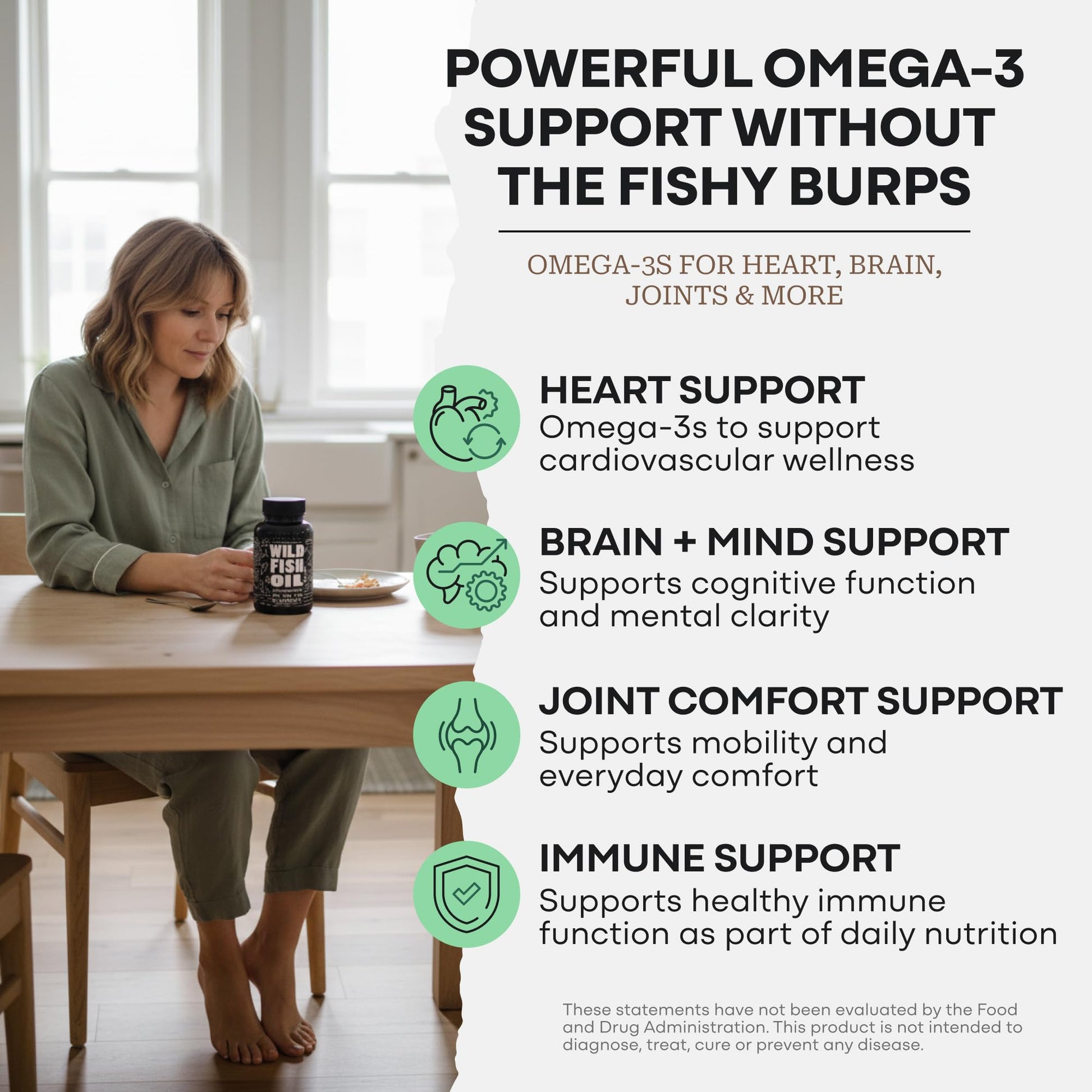 Wild Foods Omega 3 Fish Oil Supplement, 120 Capsules (1 pk) | Wild Caught, Burpless, Odorless, Non-GMO, Gluten Free | DPA, DHA, EPA Triple Strength Heart & Joint Nutrition for Women & Men Wild Foods uk supplements