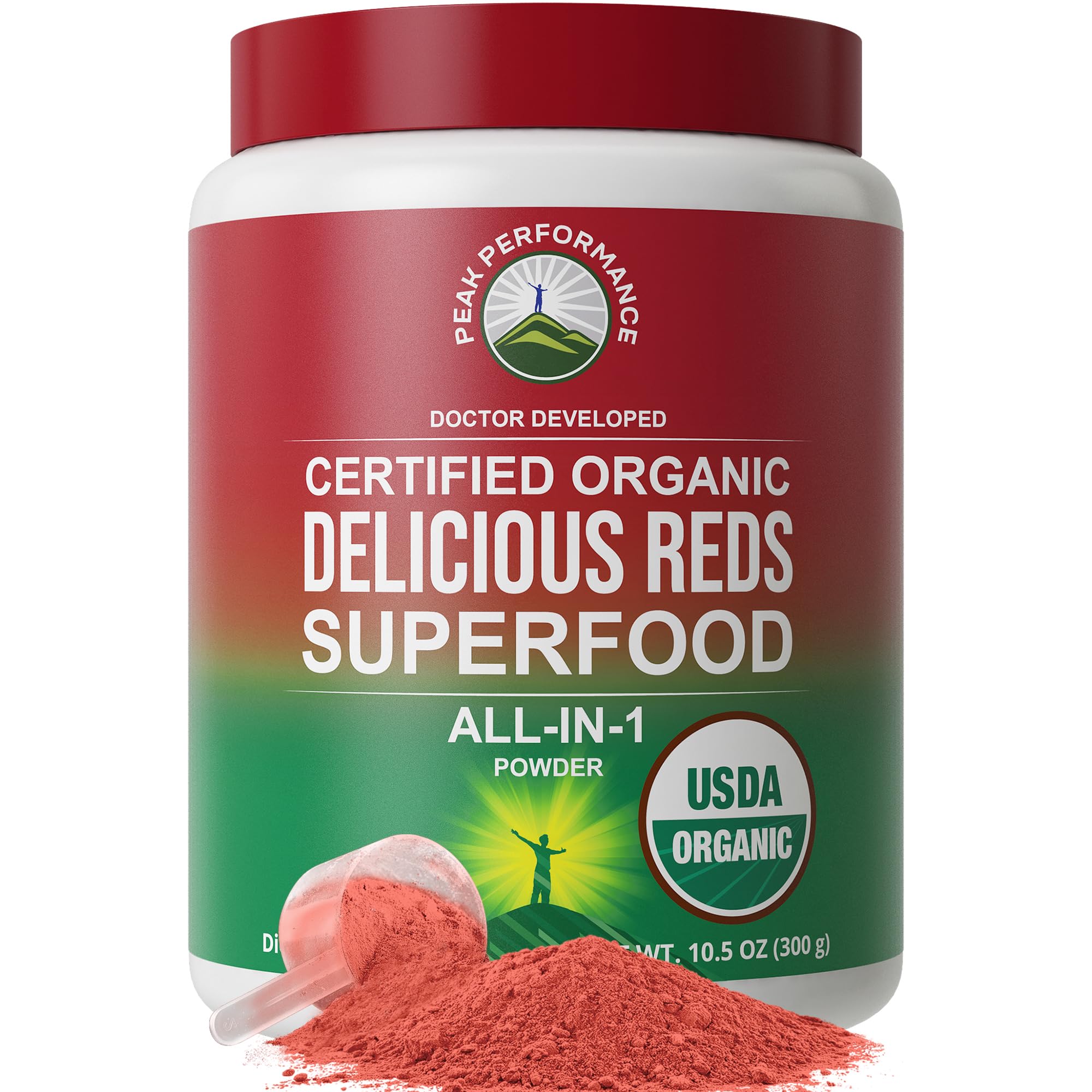 Peak Performance Organic Reds Superfood Powder, Best Tasting Organic Red Juice Super Food w/ 25+ All Natural Ingredients & Polyphenols, Vital for Max Energy and Detox. Raspberry, Elderberry, Beetroot Peak Performance uk supplements