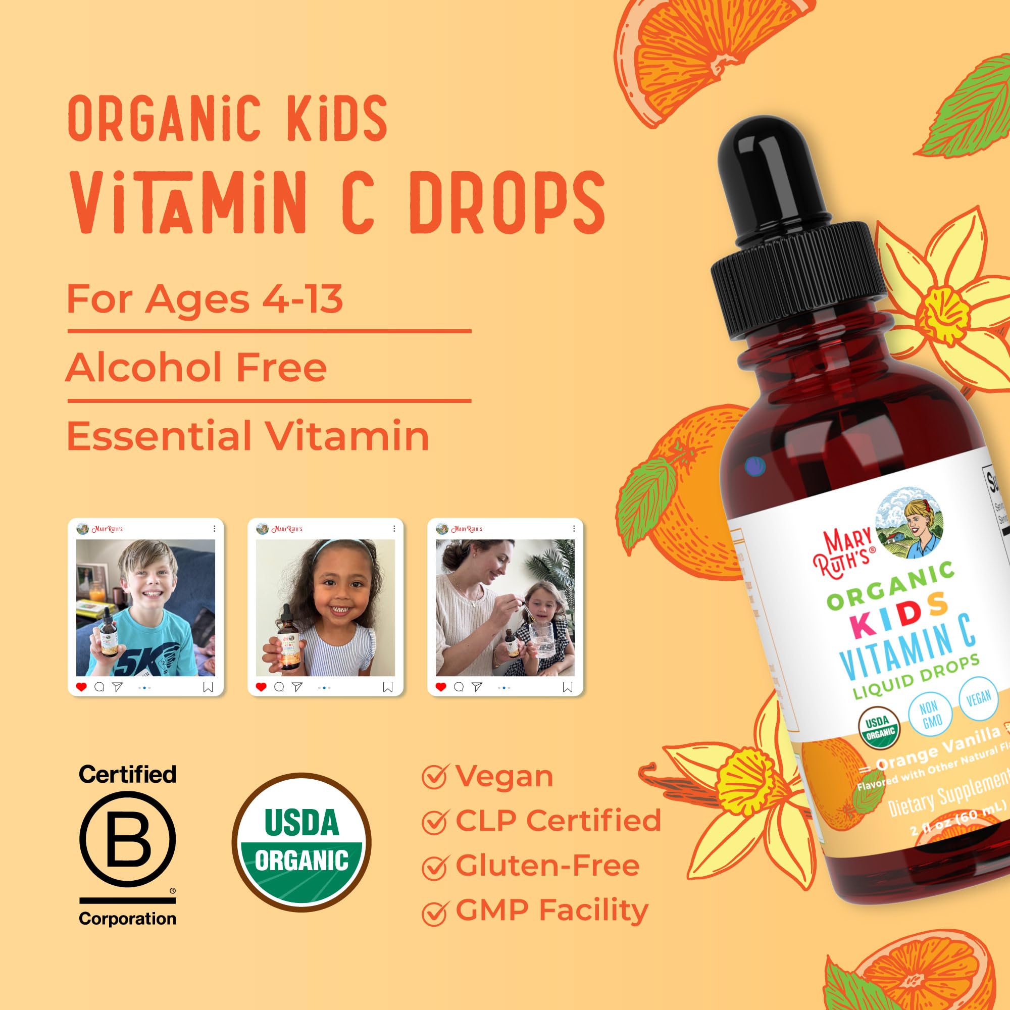 MaryRuth Organics USDA Kids Vitamin C Drops | Vegan Immune Support Supplement for Ages 4-13 | Immune Support & Overall Health | Vitamin C from Organic Acerola Fruit Extract | 2oz MARYRUTH'S uk supplements