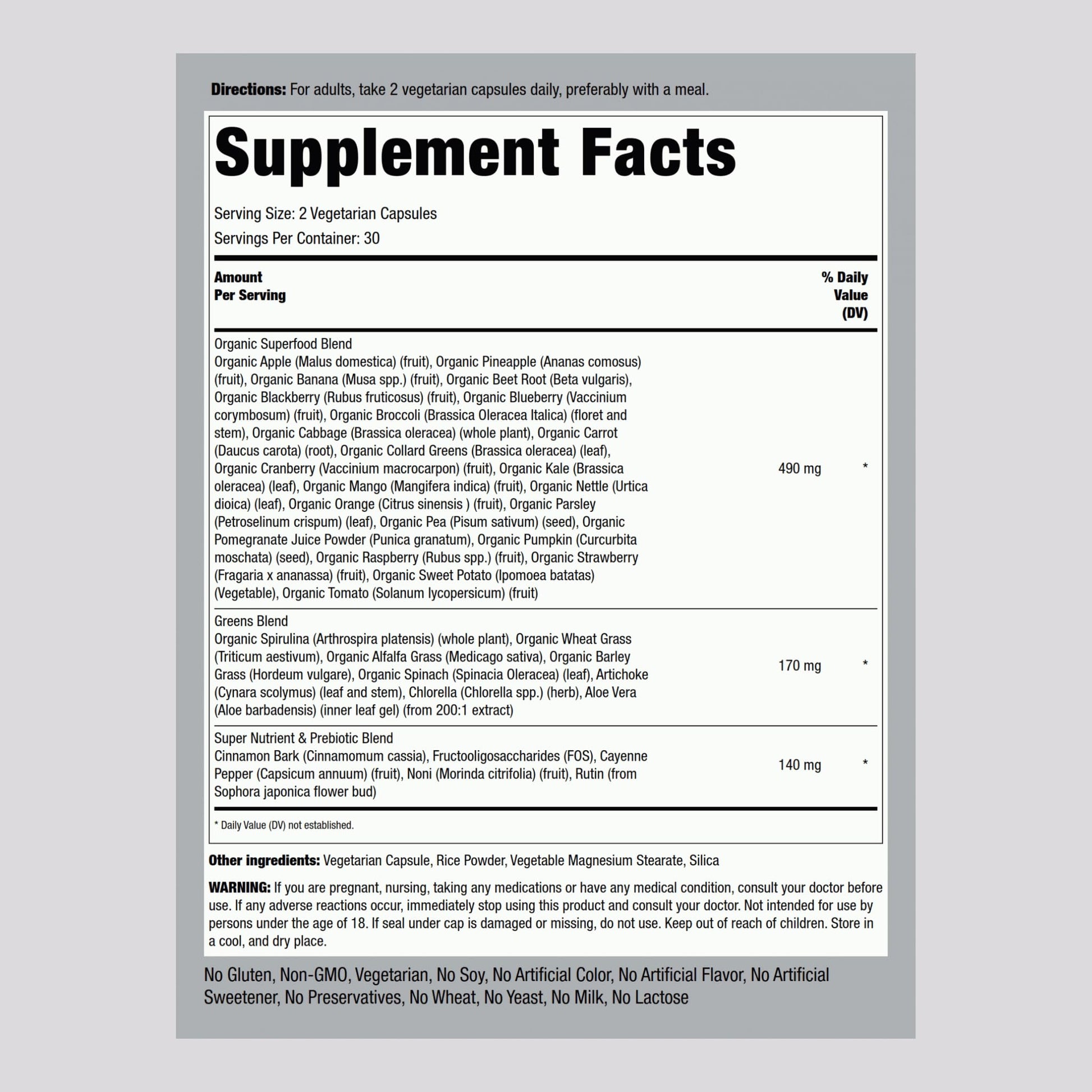 Piping Rock Fruits and Veggies Supplement | 60 Capsules | Superfood Fruit and Vegetables Vitamins | with Prebiotic Blend | Vegetarian Formula | Non-GMO, Gluten Free Piping Rock uk supplements