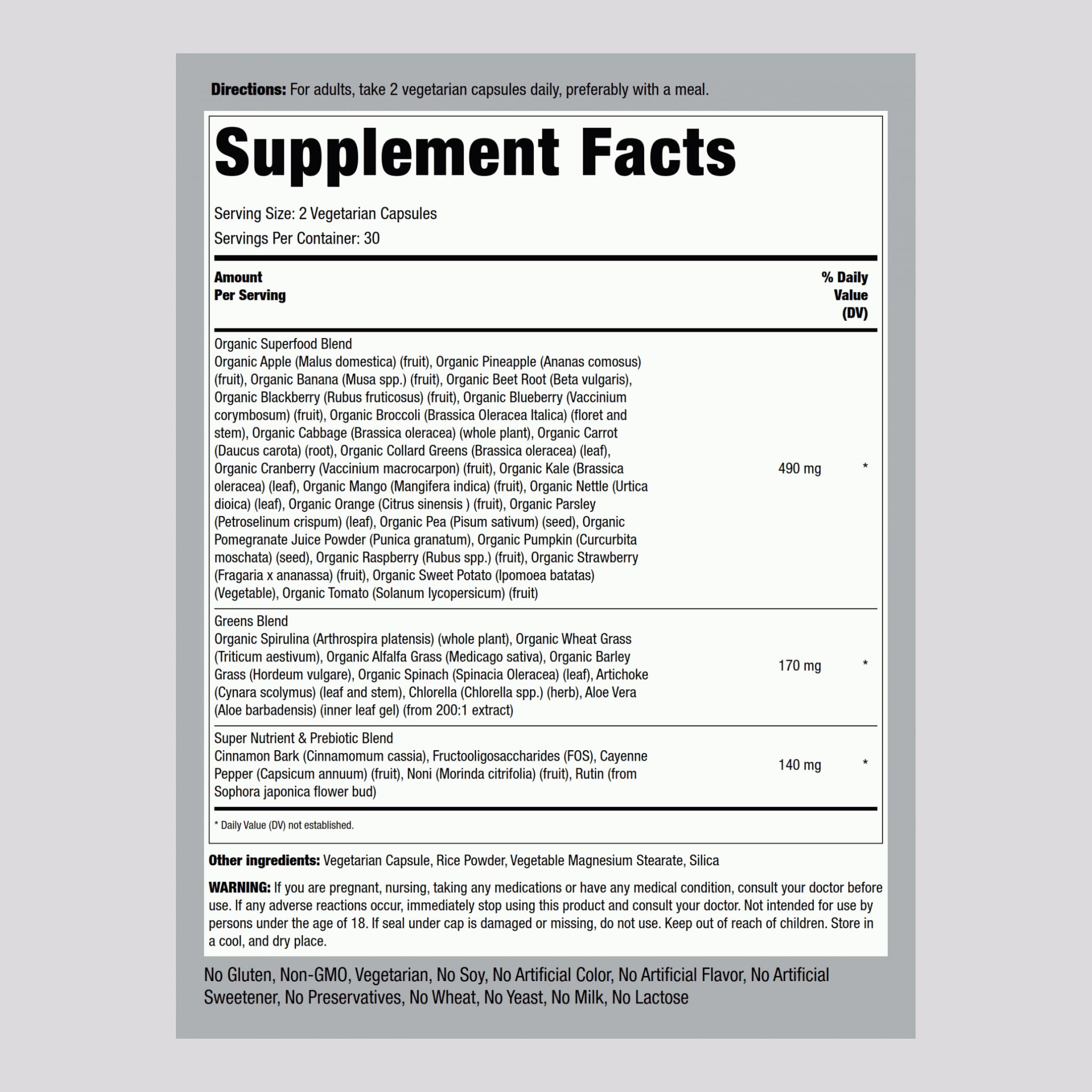 Piping Rock Fruits and Veggies Supplement | 60 Capsules | Superfood Fruit and Vegetables Vitamins | with Prebiotic Blend | Vegetarian Formula | Non-GMO, Gluten Free Piping Rock uk supplements
