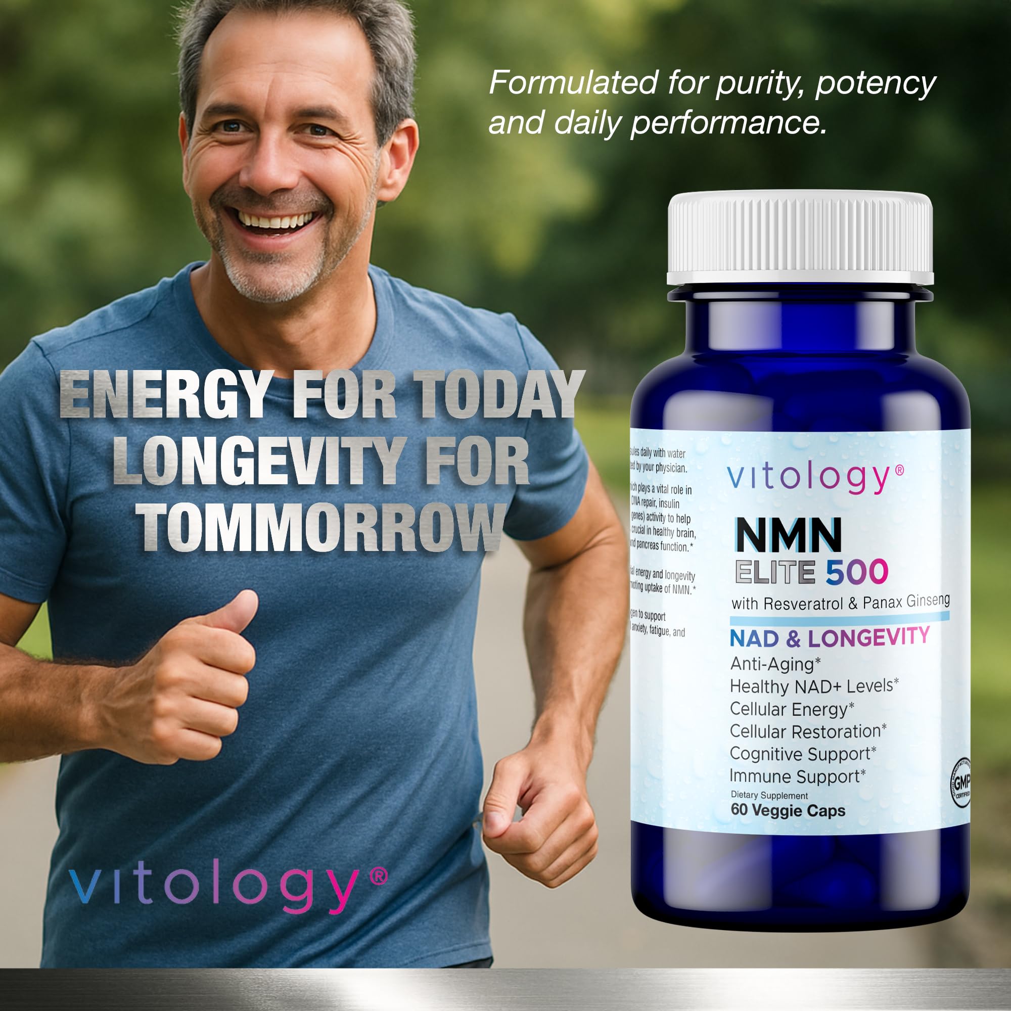 Vitology NMN Elite 500 – NMN 500mg, Resveratrol 200mg, Panax Ginseng 300mg – NAD+ Cellular Energy & Longevity Support Supplement – Focus, Vitality & Anti-Aging Formula – Non-GMO, Vegan Capsules Vitology uk supplements