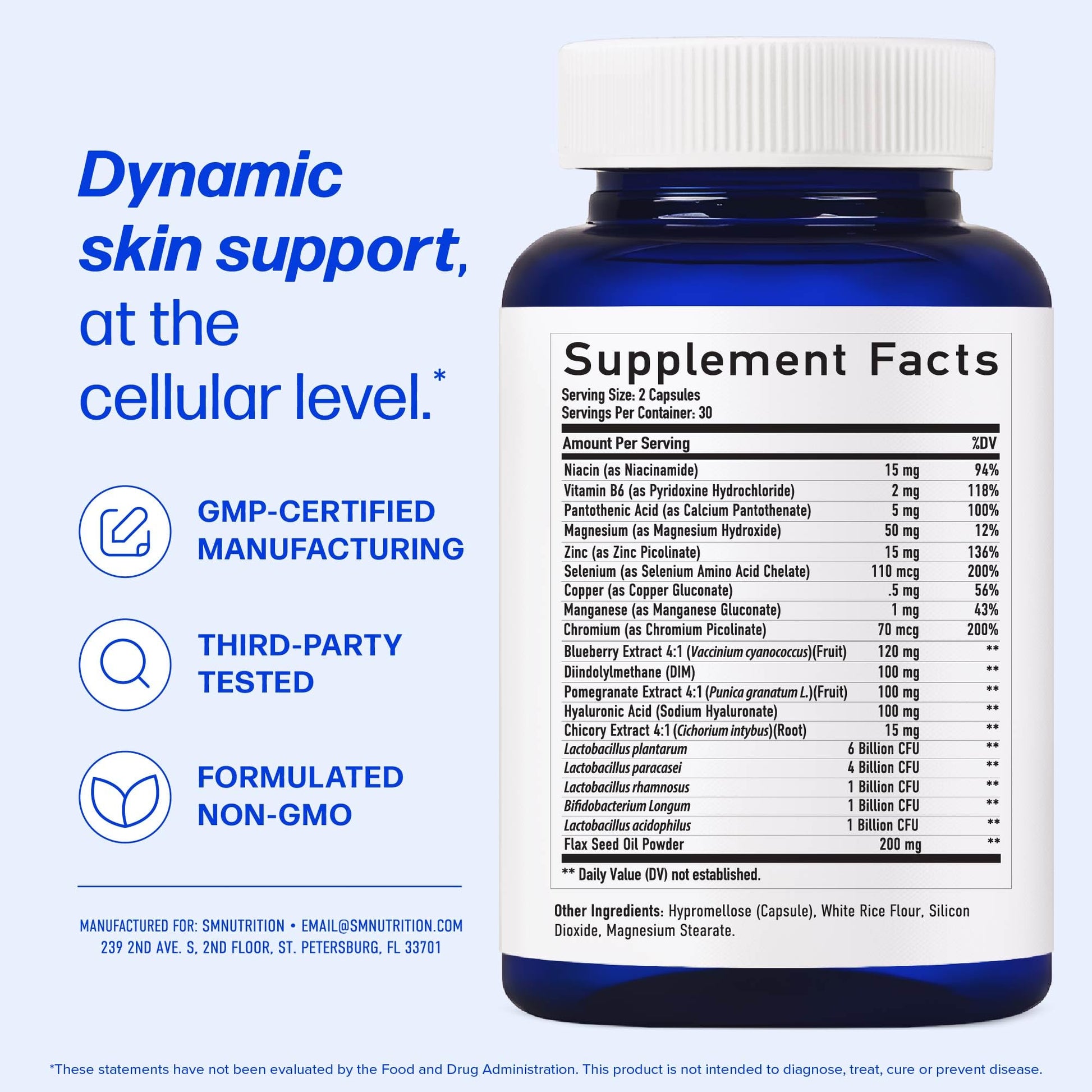 Clear Skin Supplement with Zinc, DIM & Probiotics | 3-in-1 Balance, Glow & Health Skin Support | Triple Action Hyaluronic Acid, Niaciminide & Vitamins for Hormone, Complexion & Gut Support | 60 Ct SMNutrition uk supplements