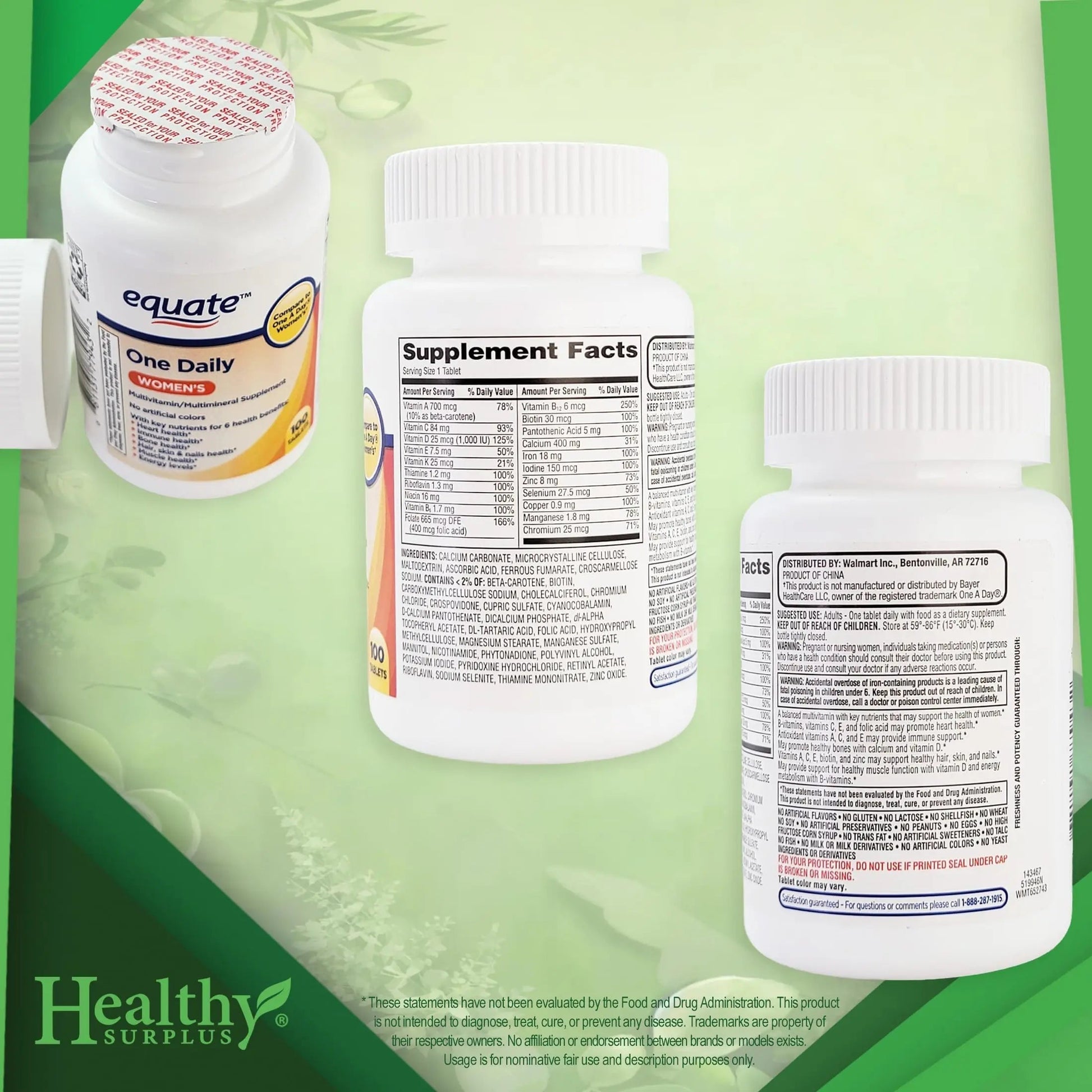 Healthy Surplus Equate One Daily Women's Multivitamin/Multimineral Supplement 100 Tablets and Vital Volumes Vitams Healthy Surplus uk supplements