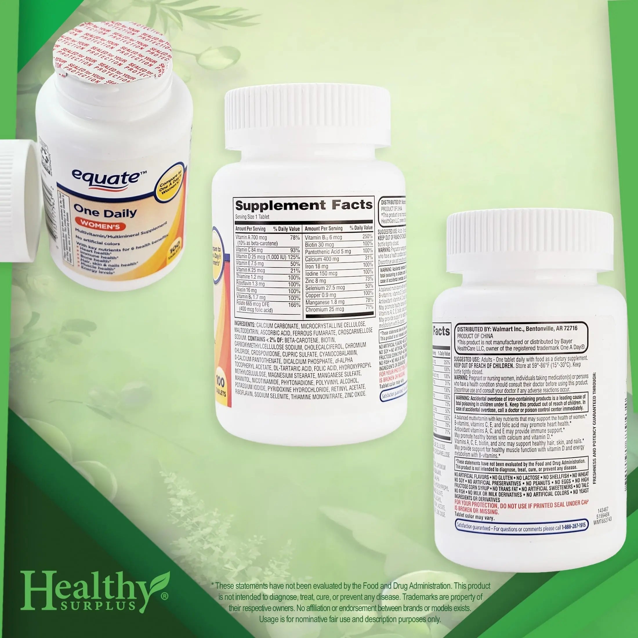 Healthy Surplus Equate One Daily Women's Multivitamin/Multimineral Supplement 100 Tablets and Vital Volumes Vitams Healthy Surplus uk supplements
