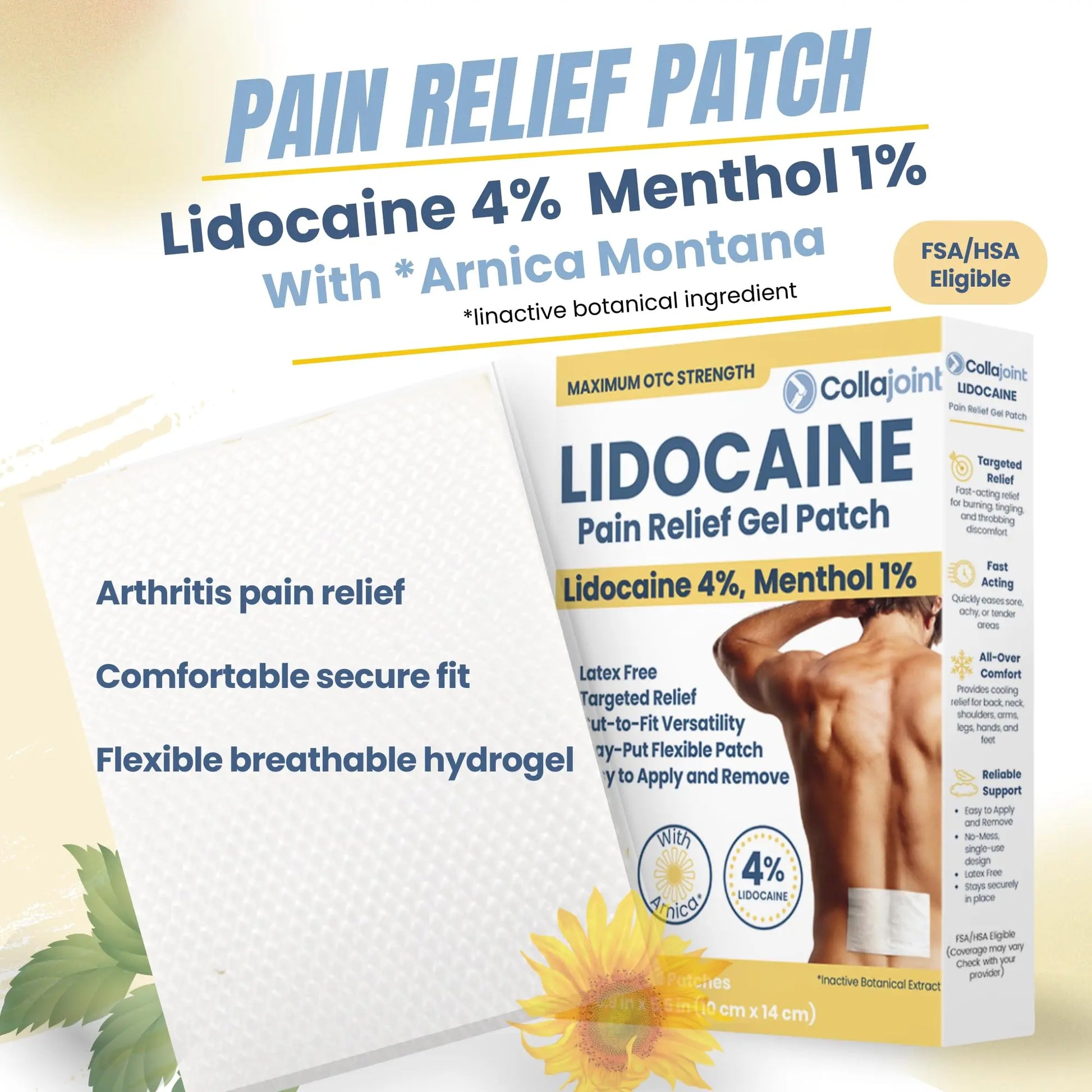 Collajoint Maximum-Strength Lidocaine 4% & Menthol 1% Hydrogel Pain Relief Patch with Arnica Montana Flower Extract-Temporary Numbing & Cooling Relief for Sore Muscles, Stiff Joints & Arthritis Collajoint uk supplements