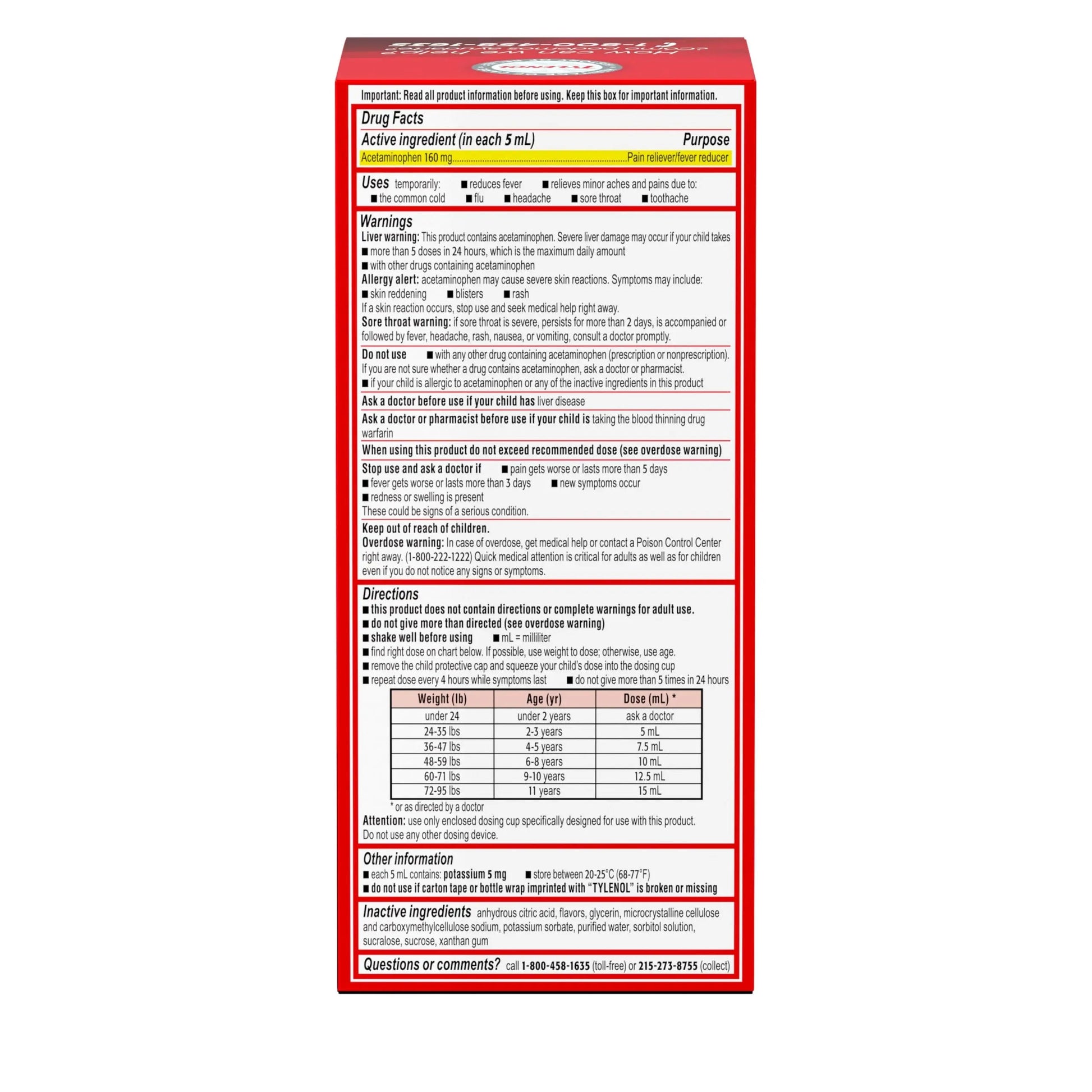 Children's Tylenol Liquid Pain Relief & Fever Medicine, Oral Suspension, Dye-Free, Acetaminophen, No Aspirin, No Ibuprofen, No High Fructose Corn Syrup; Cherry Flavor, 8 fl. oz.; Pack of 1 Tylenol uk supplements