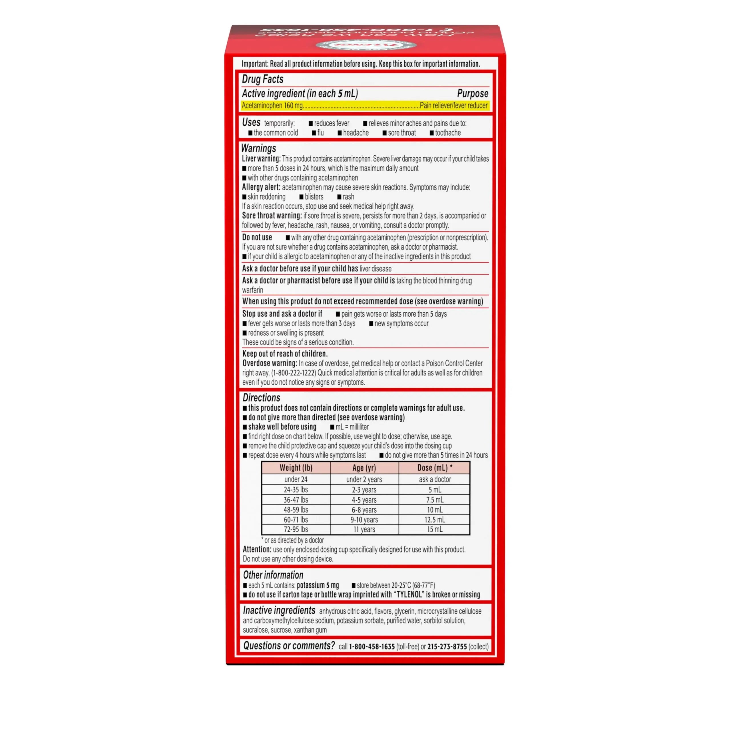 Children's Tylenol Liquid Pain Relief & Fever Medicine, Oral Suspension, Dye-Free, Acetaminophen, No Aspirin, No Ibuprofen, No High Fructose Corn Syrup; Cherry Flavor, 8 fl. oz.; Pack of 1 Tylenol uk supplements