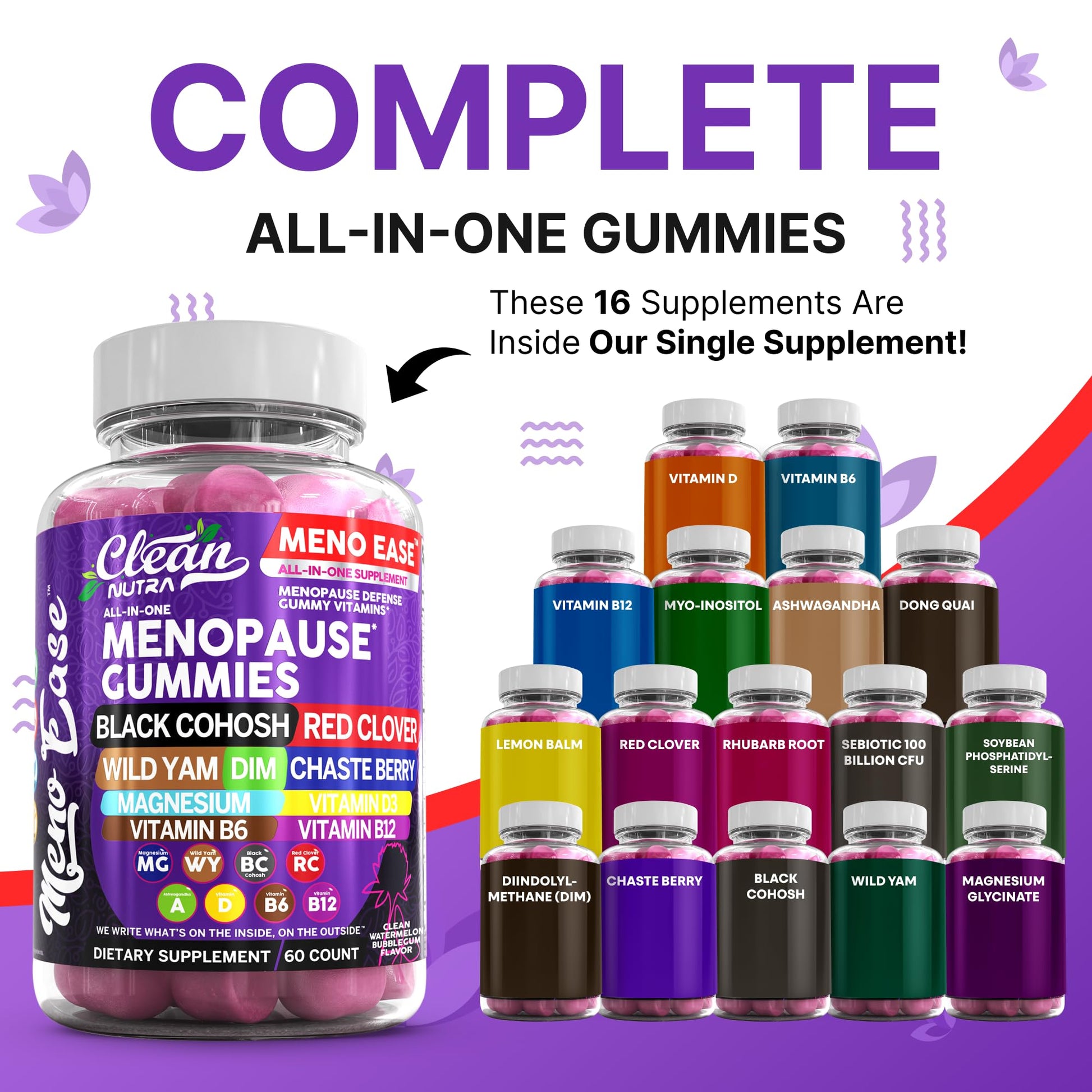 Menopause Supplement for Women Gummies with Black Cohosh, Wild Yam, DIM, Magnesium, Red Clover Chasteberry for Hormone Balance Relief Night Sweats Mood Plus Bergamot, Vitamin D3, Vitamin B6 B12 Clean Nutraceuticals uk supplements