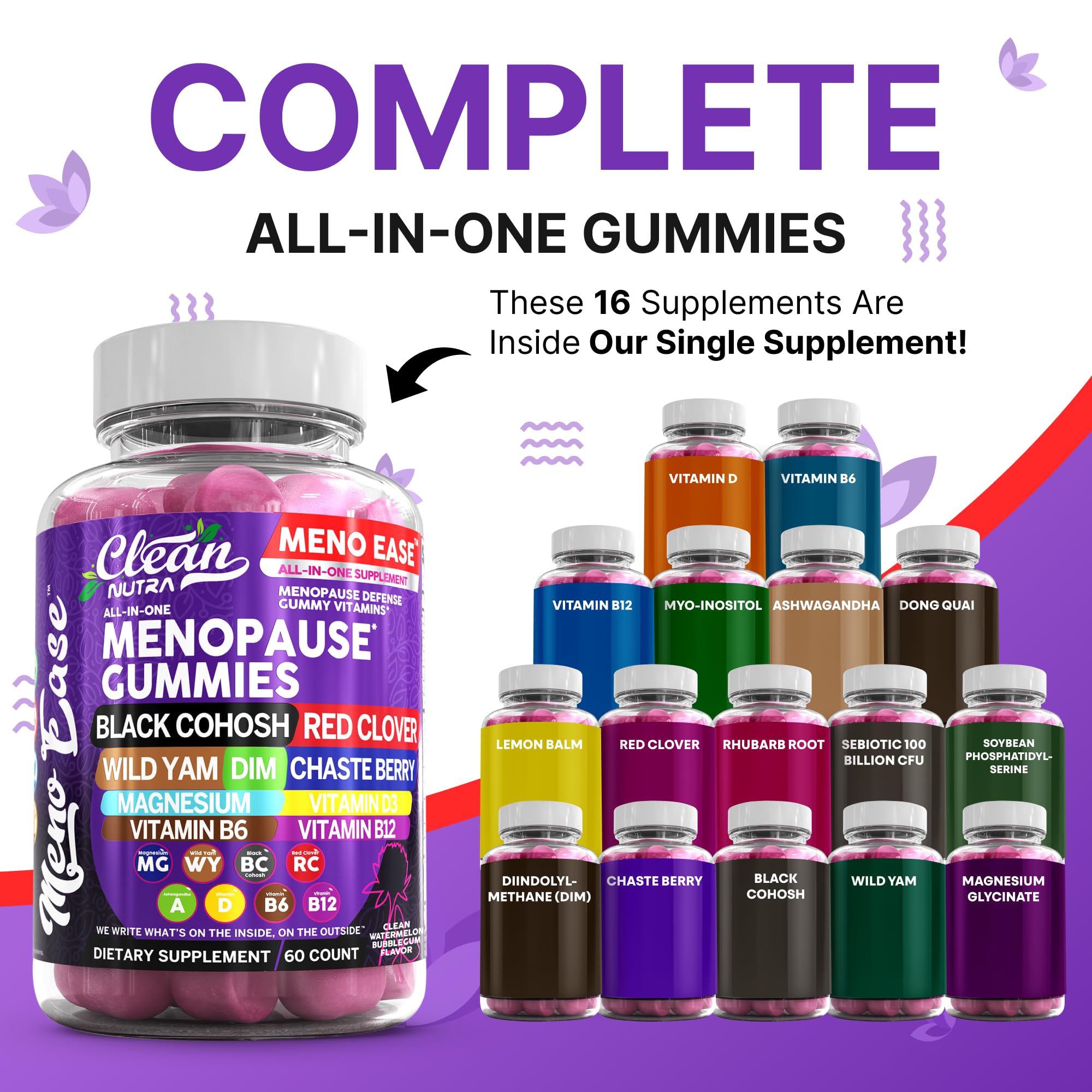 Menopause Supplement for Women Gummies with Black Cohosh, Wild Yam, DIM, Magnesium, Red Clover Chasteberry for Hormone Balance Relief Night Sweats Mood Plus Bergamot, Vitamin D3, Vitamin B6 B12 Clean Nutraceuticals uk supplements
