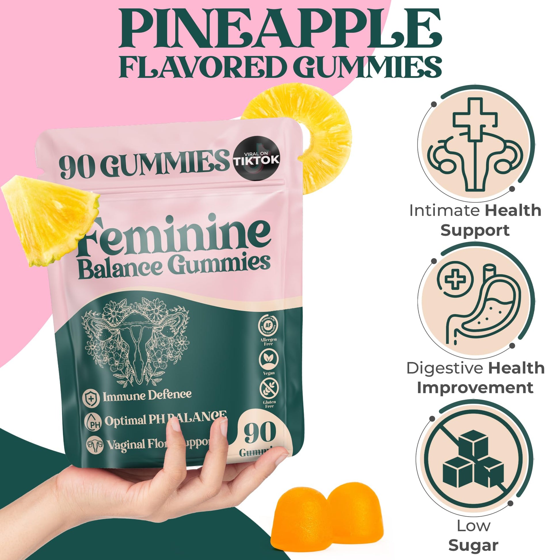 ORGANIC UPLIFT Premium Feminine Balance Gummies - for Women’s Health & Wellness - Immune Support - Vegan, Gluten-Free - Hawaiian Pineapple - 90 Gummies - 45 Servings ORGANIC UPLIFT uk supplements
