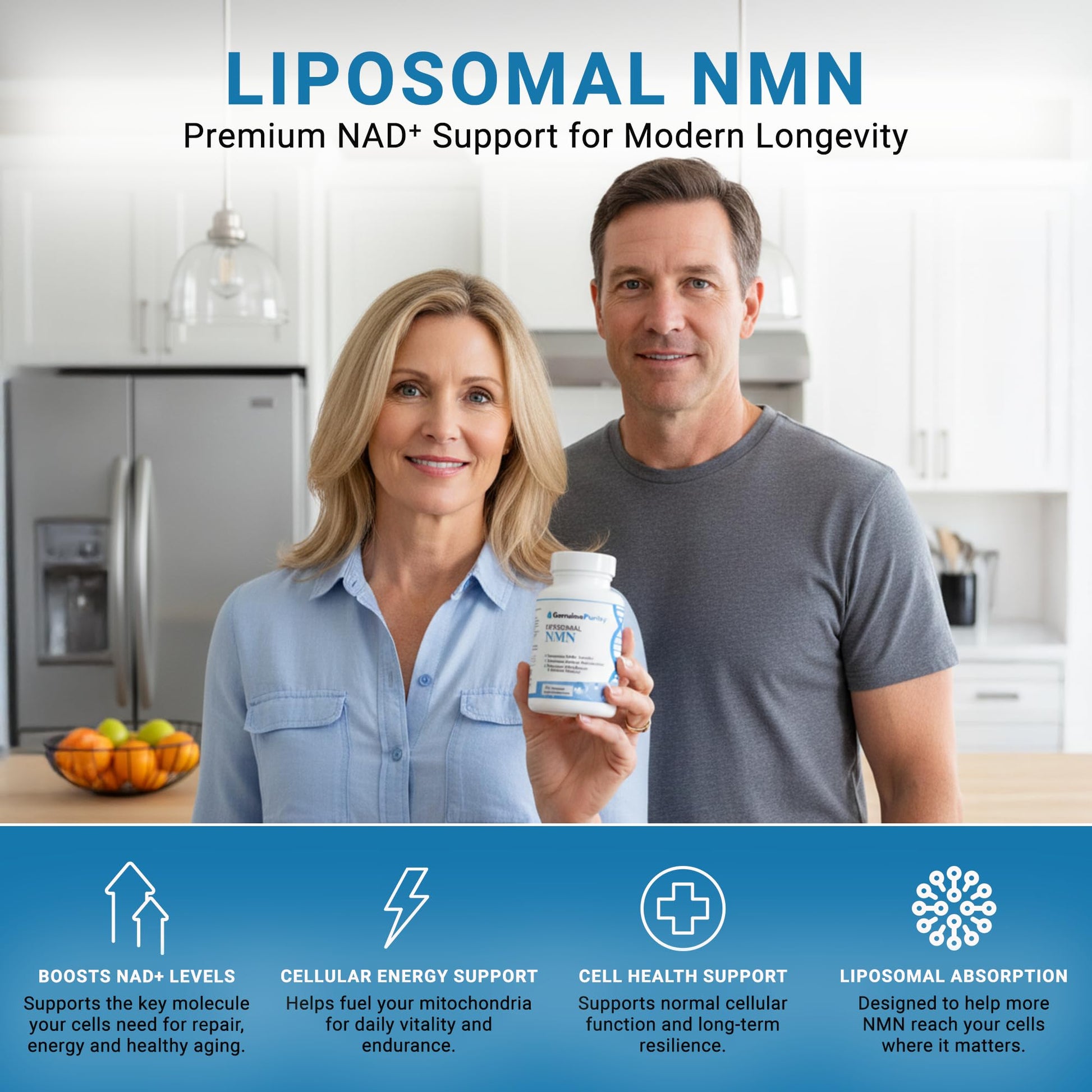 GenuinePurity - 250mg Liposomal NMN Supplement - 60 Vegan Capsules to Support NAD+ Production, Cellular Energy & Healthy Aging - Nicotinamide Mononucleotide for Metabolic Wellness & Immune Support GenuinePurity uk supplements