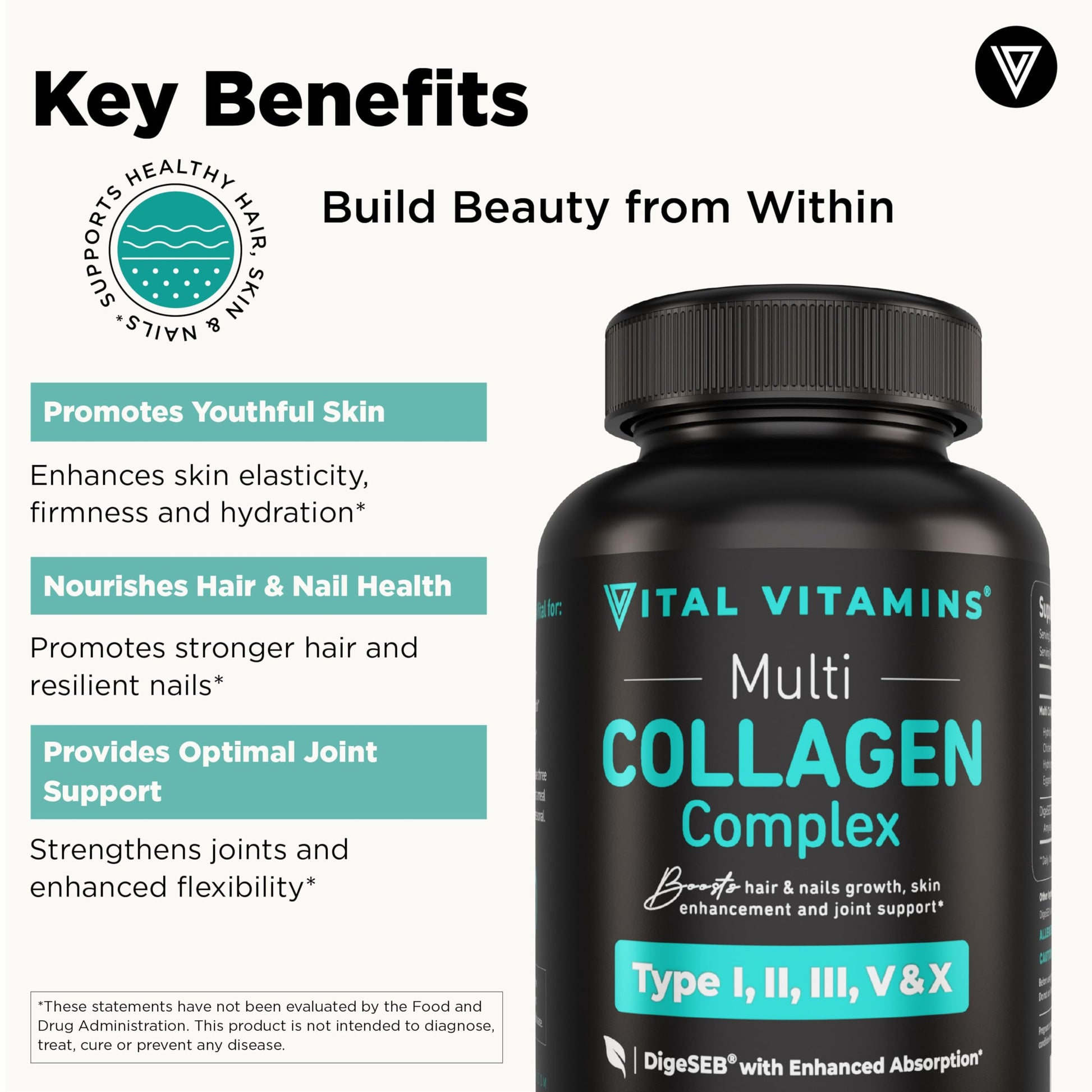 Vital Vitamins Multi Collagen Capsules - Type I, II, III, V, X - Grass-Fed, Collagen Peptides Supplements, Non-GMO - for Men & Women - 150 Count Vital Vitamins uk supplements