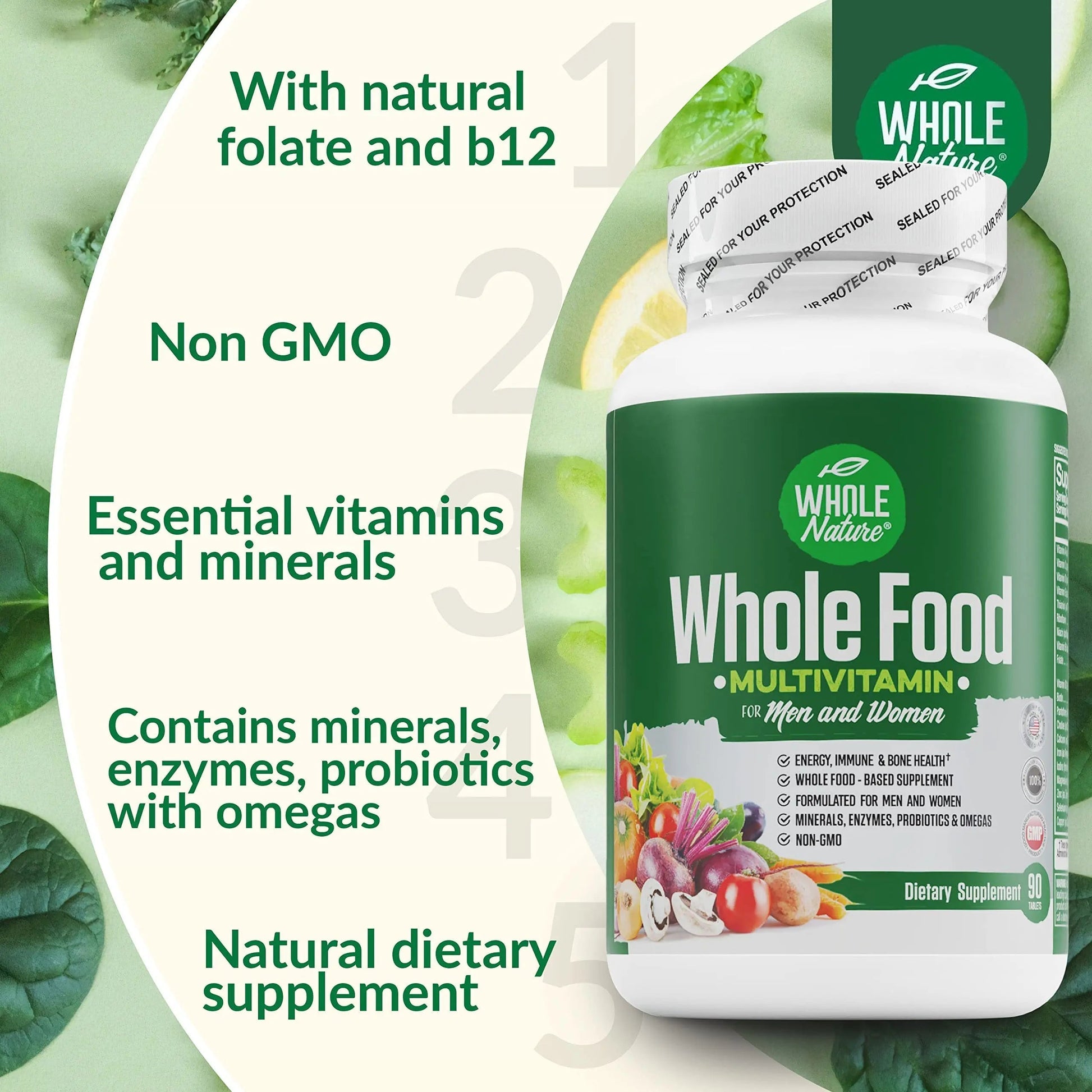 Whole Nature Whole Food Multivitamin for Men and Women Complete Daily Superfood Vitamins Plus Minerals Digestive Enzymes Whole Nature uk supplements