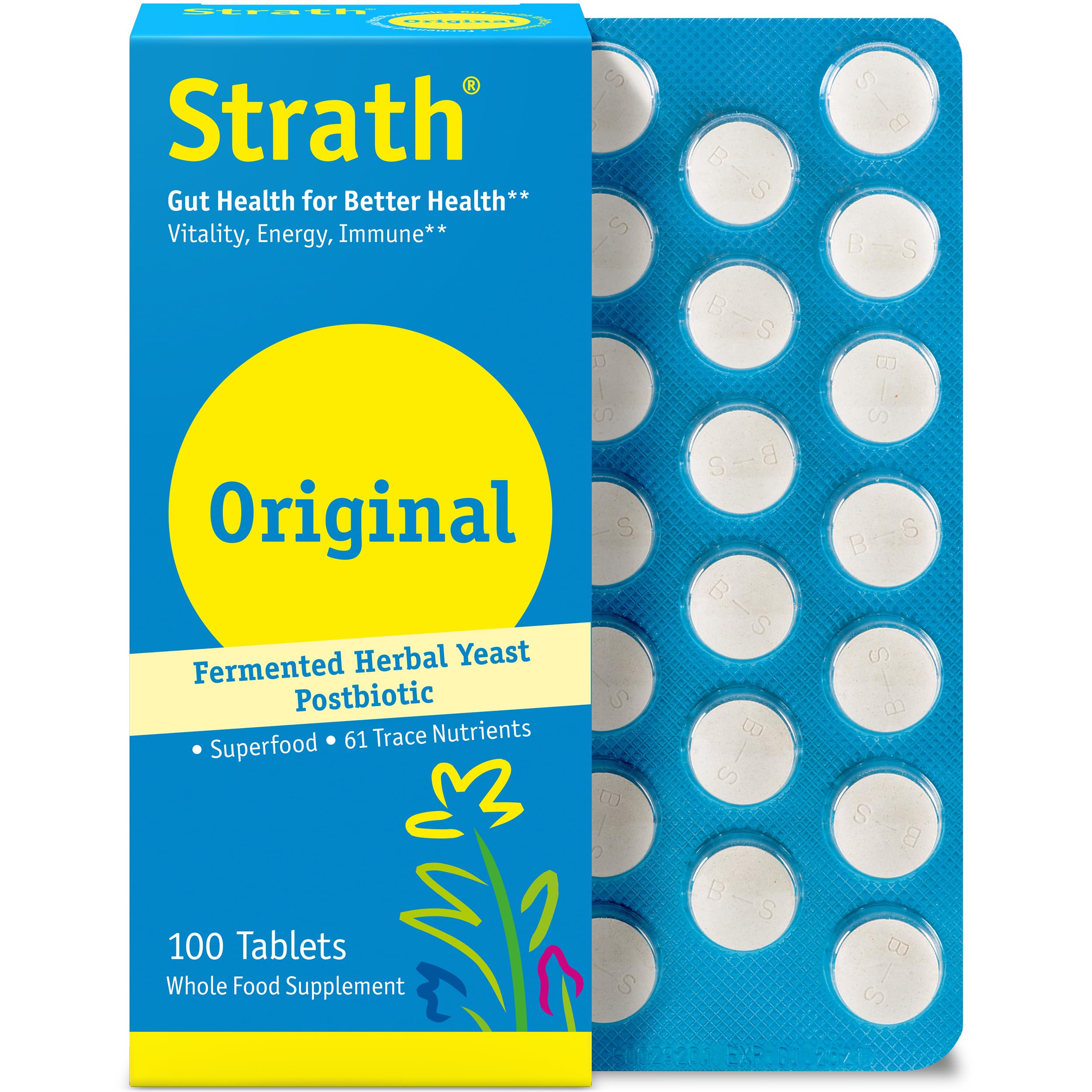 Strath Nutritional Yeast Tablets - Vegetarian, Lactose Free, Artificial Additive Free - Digestive Support, Nutrient Absorption - Unflavored Daily Supplement - Prebiotic and Postbiotic Bio-Strath uk supplements