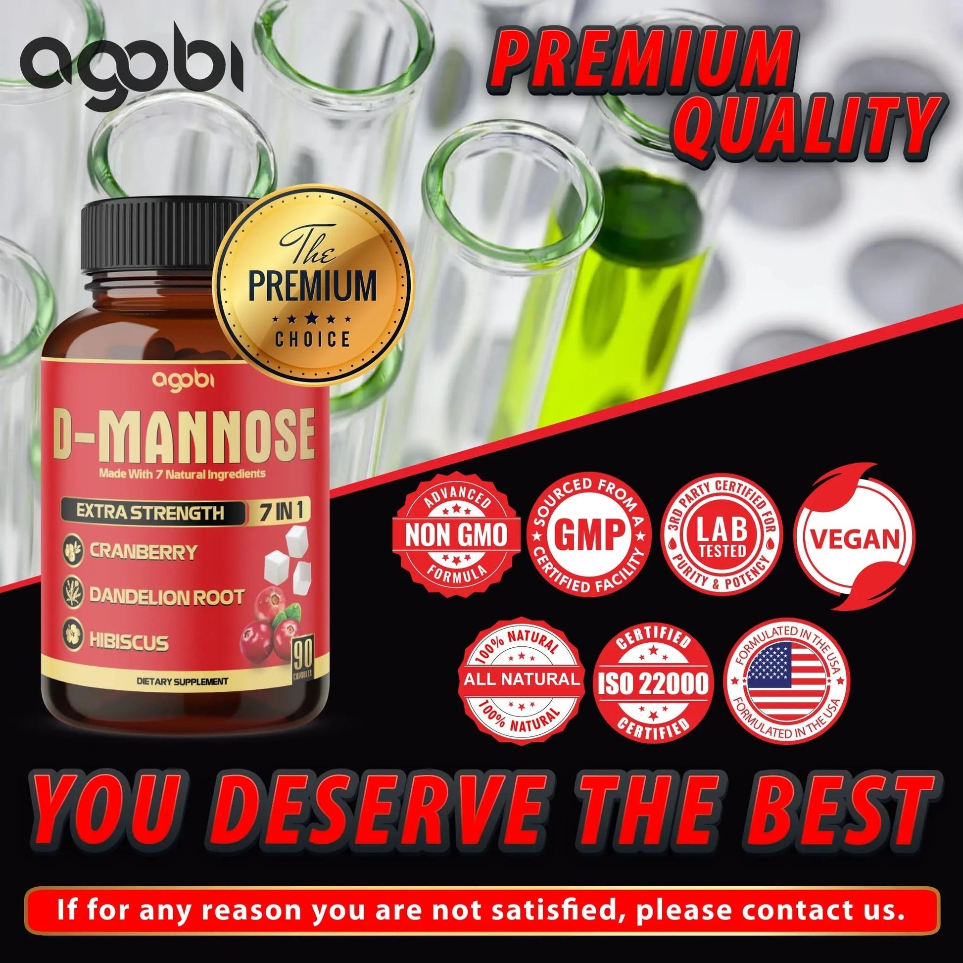 agobi D-Mannose Capsules - 7 Herbs with Cranberry, Dandelion, Hibiscus and More - Support Flush Impurities and Urinary Tract Health - 90 Vegan Capsules 3-Month Supply agobi uk supplements