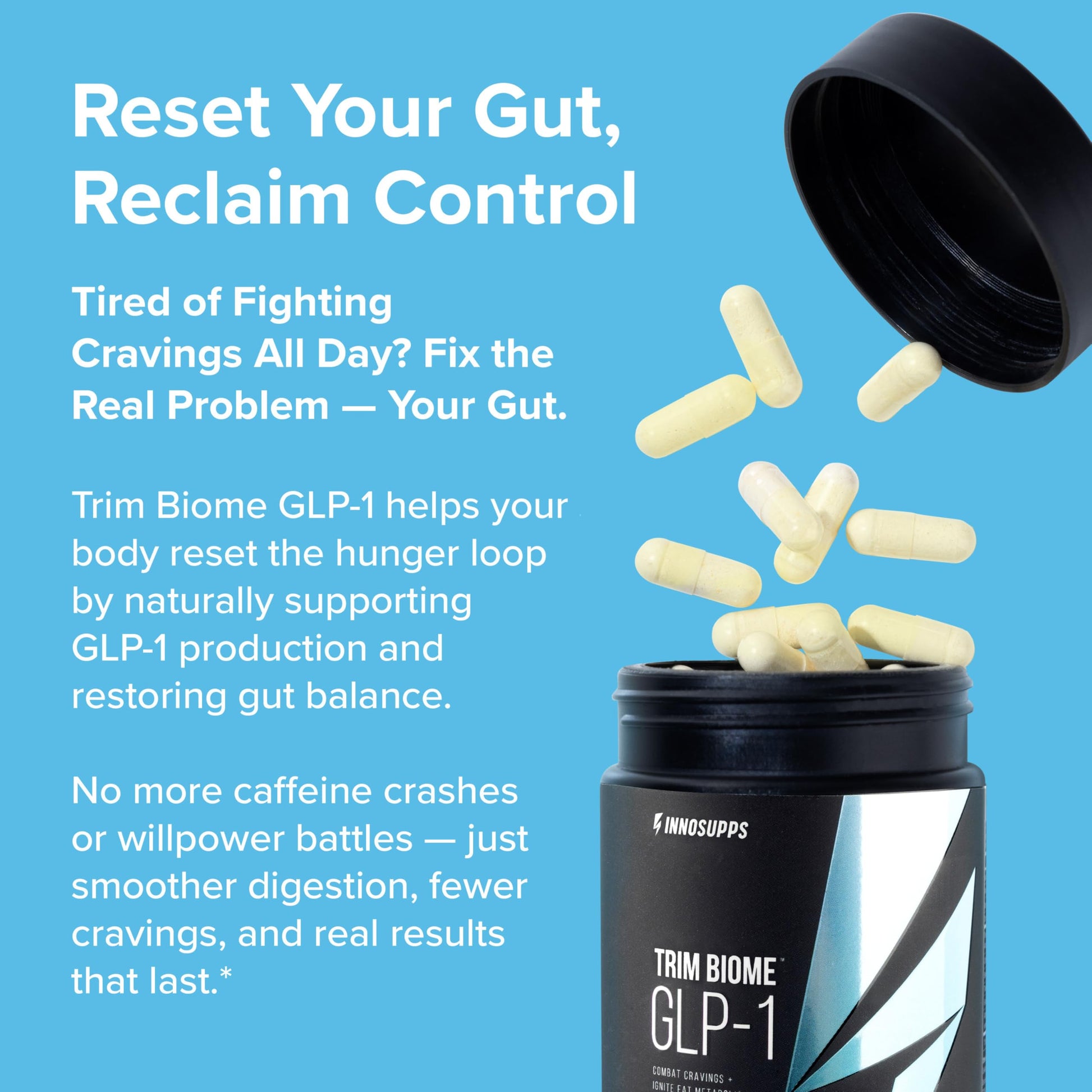 InnoSupps Trim Biome GLP-1 - Gut Health + Metabolic Support* - Prebiotic + Probiotic + Postbiotic - Akkermansia + Berberine - 60 Capsules. 30 Servings InnoSupps uk supplements