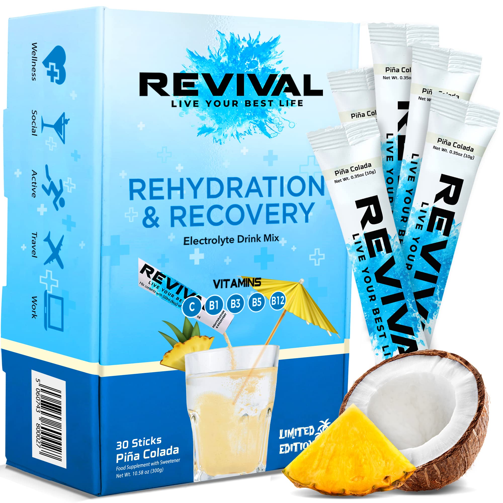 Revival Rapid Rehydration, Electrolytes Powder - High Strength Vitamin C, B1, B3, B5, B12 Revival Shots uk supplements