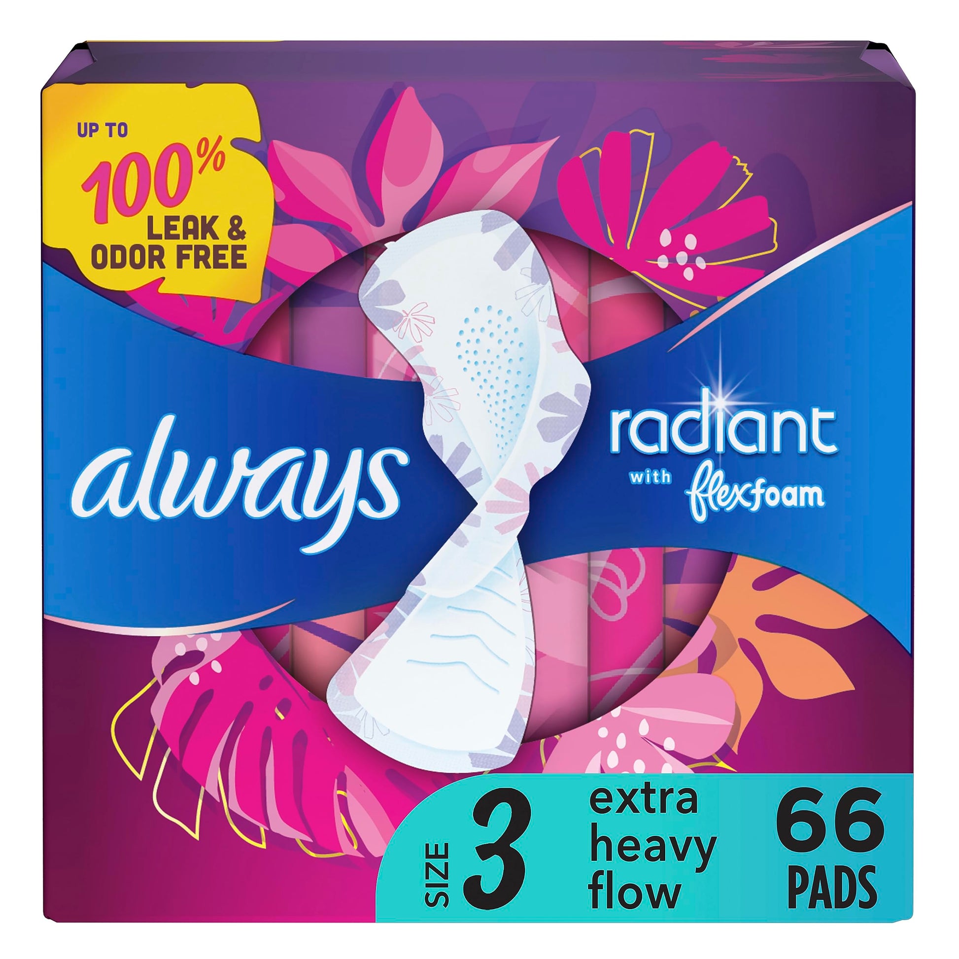 Always Radiant Feminine Pads For Women, Size 3 Extra Heavy Absorbency, With Flexfoam Always uk supplements
