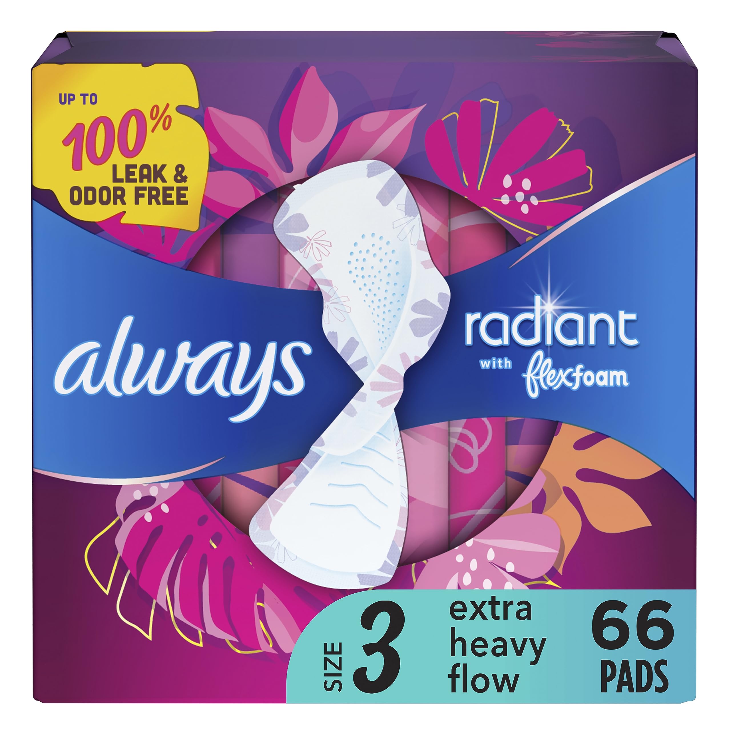 Always Radiant Feminine Pads For Women, Size 3 Extra Heavy Absorbency, With Flexfoam Always uk supplements