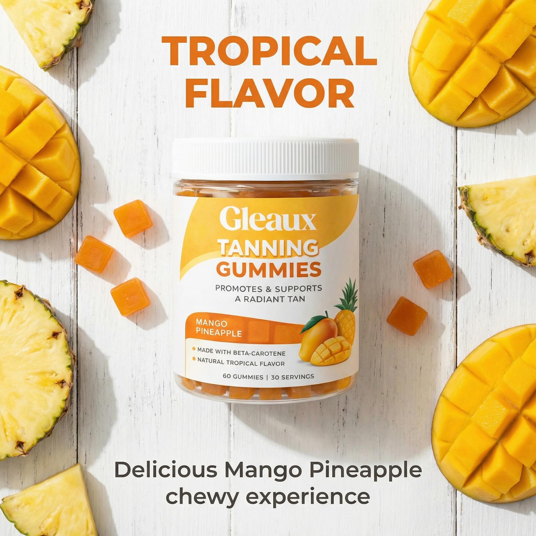 DXWXH Gleaux Tanning Gummies, Tanning Gummies for Women, Sunless Radiance Support with Beta Carotene, Astaxanthin & Lycopene, for Skin Health & Complexion Support, Mango Pineapple Flavor, 60 Gummies DXWXH uk supplements