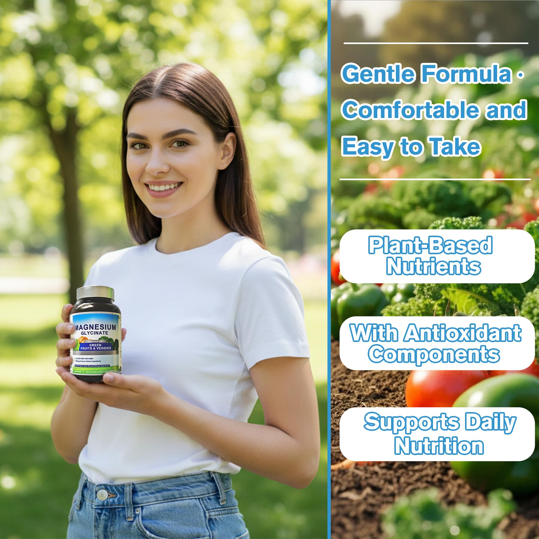 Magnesium Glycinate 500mg with Vitamin D3 – High Absorption Magnesium Supplement with Veggies Design – Supports Bone & Muscle Function and Energy – Non-GMO, Gluten-Free – 120 Veg Capsules FrexNutri uk supplements