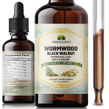 HEBRALICIOUS Wormwood Black Walnut Liquid Drops – Herbal Blend with Pumpkin Seed, Clove, Garlic & Oregano Oil – Alcohol Free Herbal Tincture – Liquid Dietary Supplement, 4 fl oz (120ml) HERBALICIOUS uk supplements