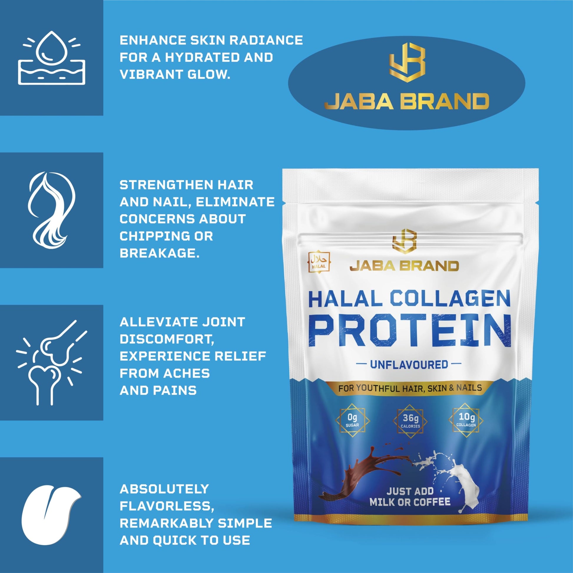 JABA BRAND - Halal Bovine Collagen Protein Powder for Hair, Nails, Joints and Skin JABA BRAND uk supplements