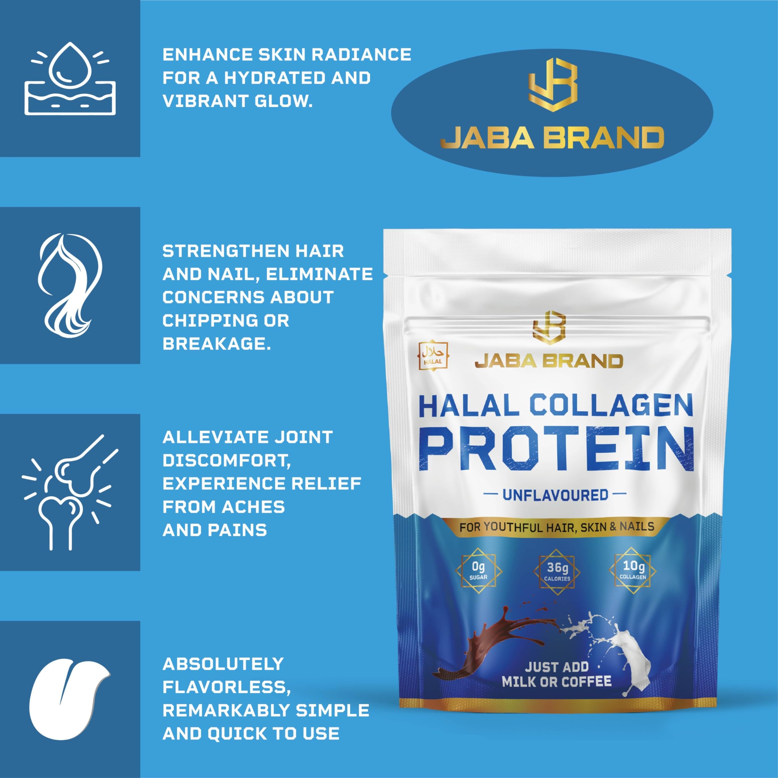 JABA BRAND - Halal Bovine Collagen Protein Powder for Hair, Nails, Joints and Skin JABA BRAND uk supplements