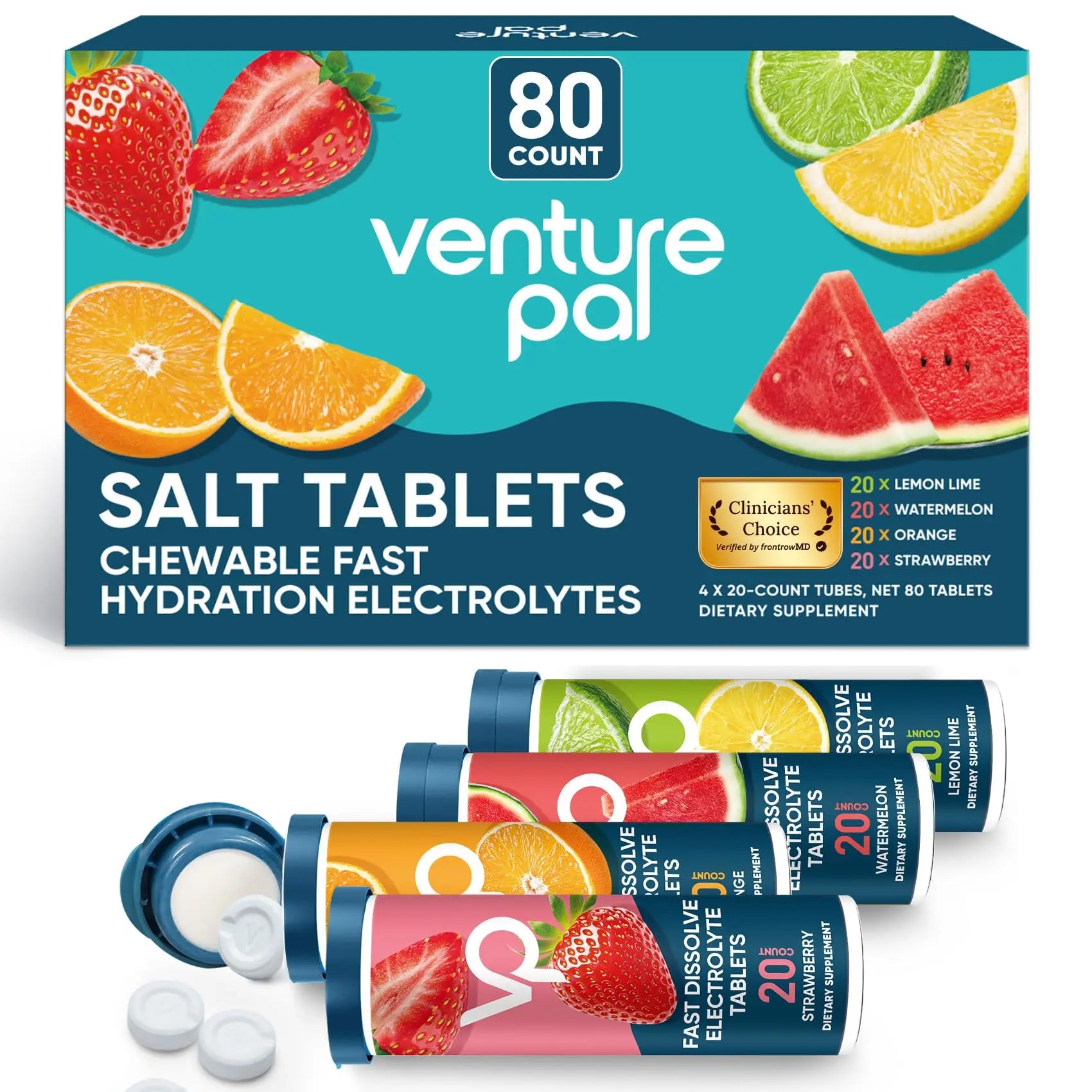 Venture Pal Chewable Electrolyte Tablets, 80 Count Fast-Dissolve Sugar-Free Stick Salt Tablets,Gluten Free – Variety Pack for Rapid Hydration, Outdoor Running, Venture Pal uk supplements