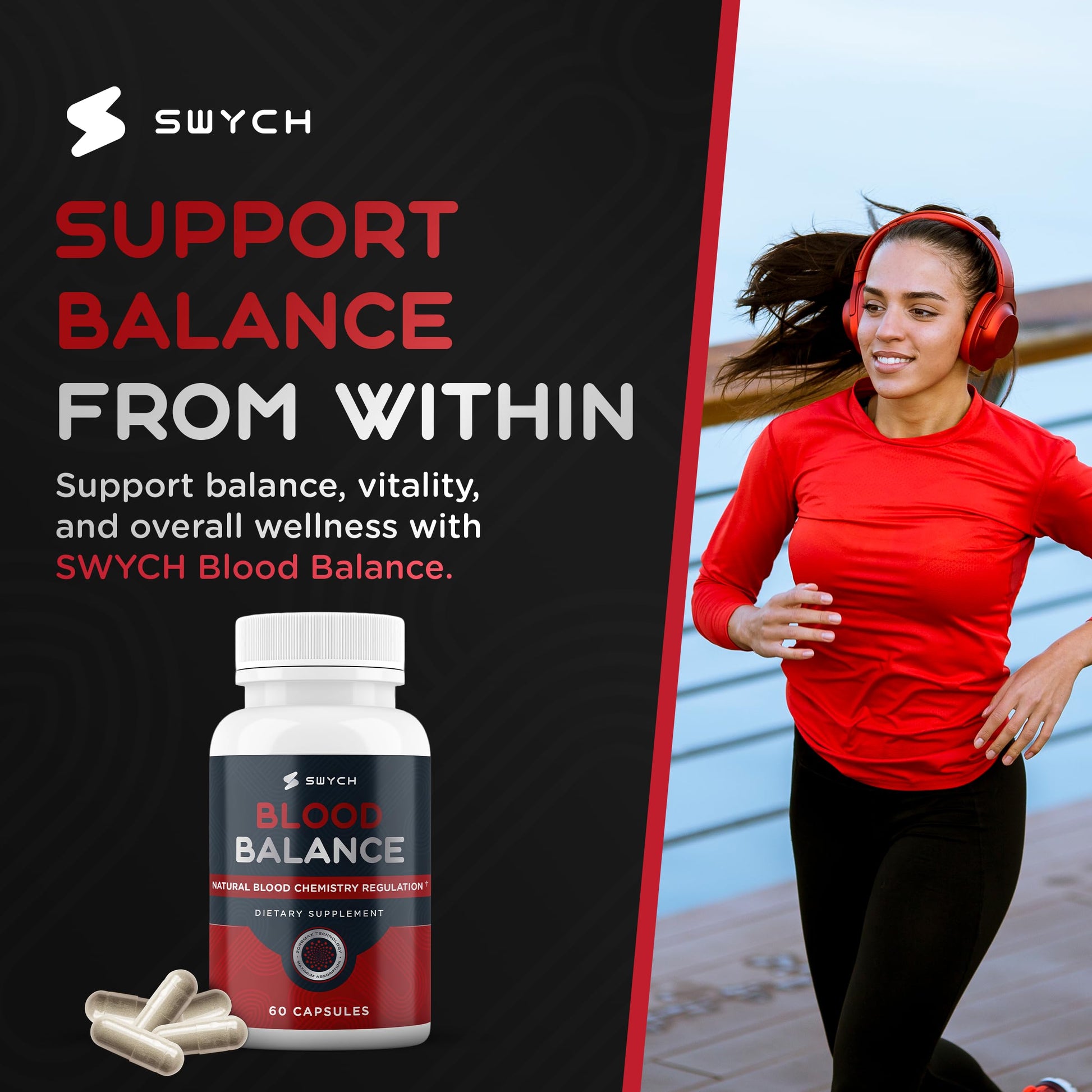 Blood Balance Supplement for Healthy Blood Support, Circulation, Metabolism & Vitality | Energy Formula with Premium Ingredients | Holistic Products to Support Cardiovascular Function – 60 Capsules SWYCH uk supplements