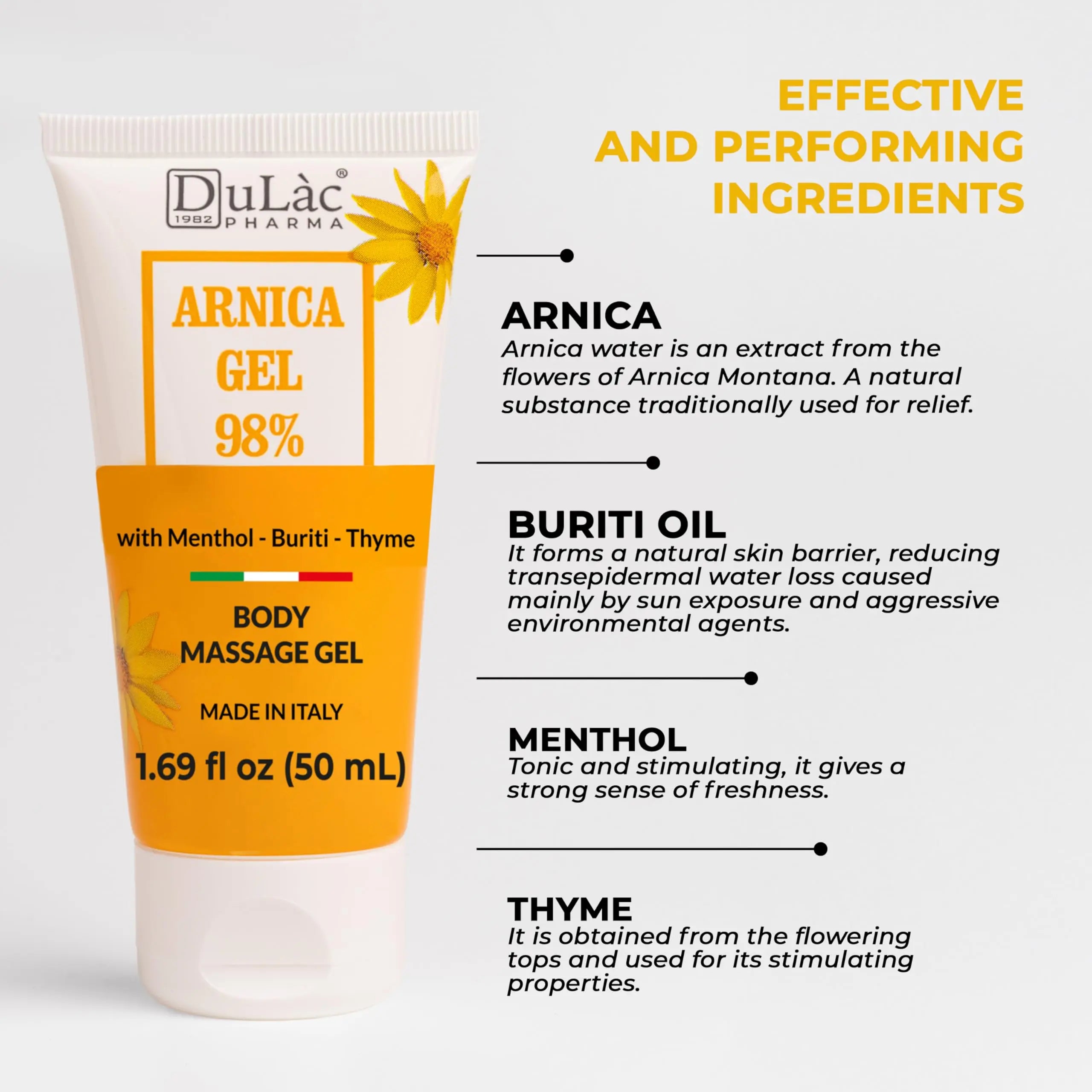 Dulac Arnica Body Massage Gel – Water-Based Cosmetic Massage Gel with Arnica Montana, Fast-Absorbing Lightweight Texture, Non-Greasy Feel, Dermatologically Tested, 1.7 Fl Oz DULÀC FARMACEUTICI 1982 uk supplements