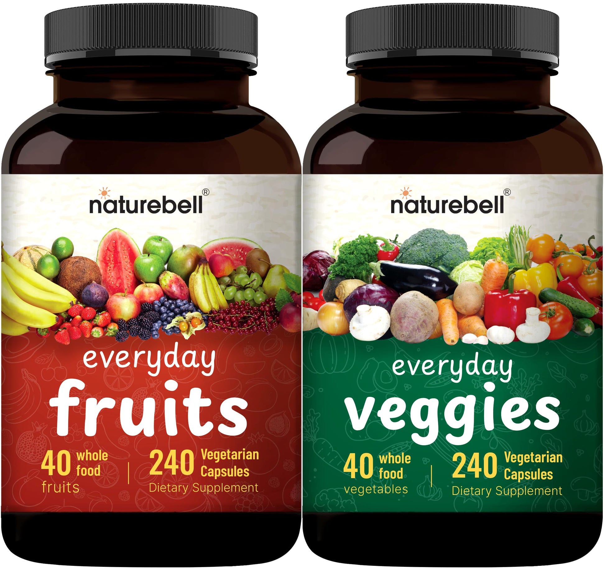 Fruit and Veggies Supplement – 480 Total Vegetarian Capsules | Balance of Natural 40 Whole Fruits & Veggies Blend | Fresh Superfood Formula with Vitamins and Minerals – Non-GMO NatureBell uk supplements
