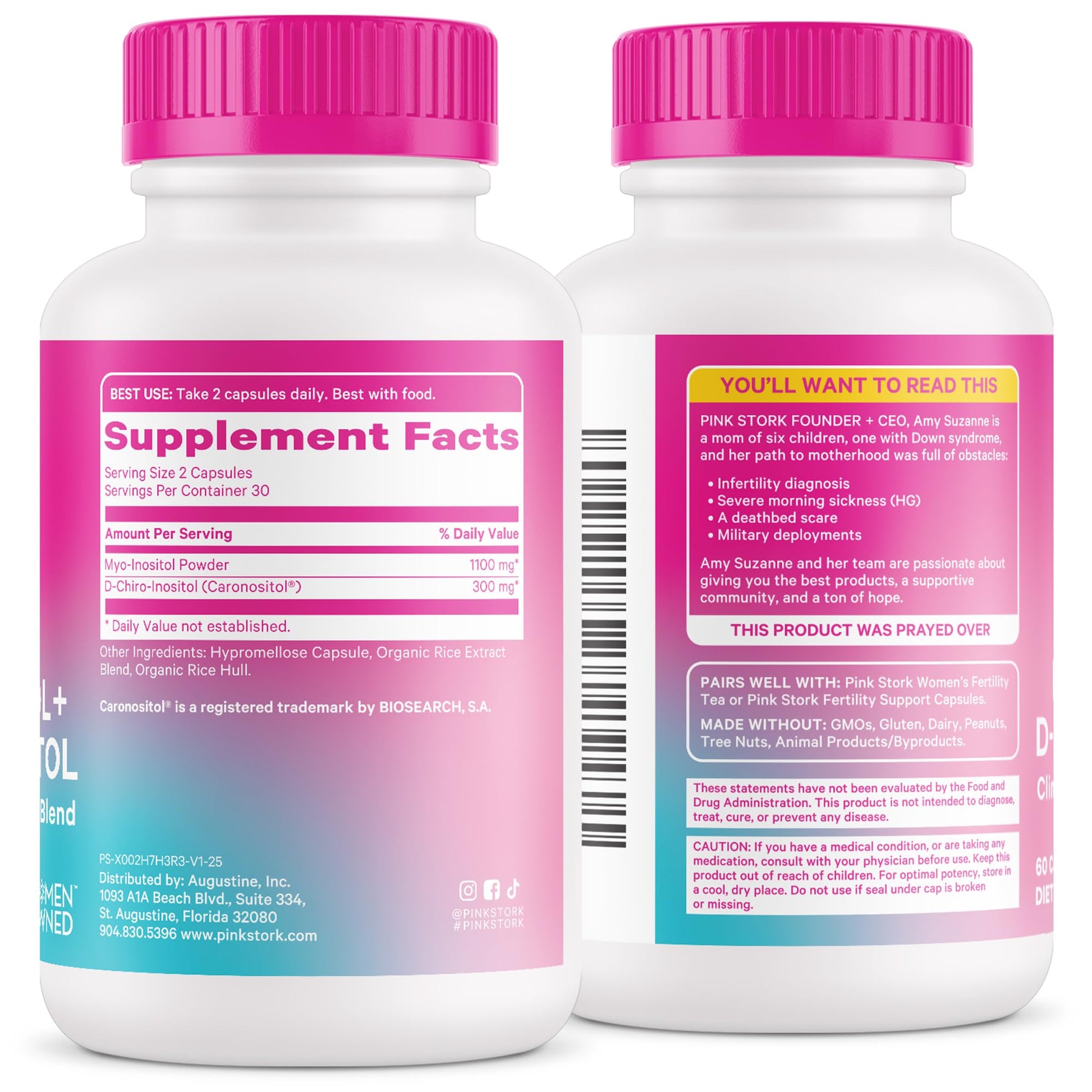 Pink Stork Myo-Inositol & D-Chiro Inositol: 3.6:1 Blend to Support Fertility, Hormone Balance for Women - Ovarian Function, Ovulation, Conception, and Period Support Supplement - 60 Capsules Pink Stork uk supplements