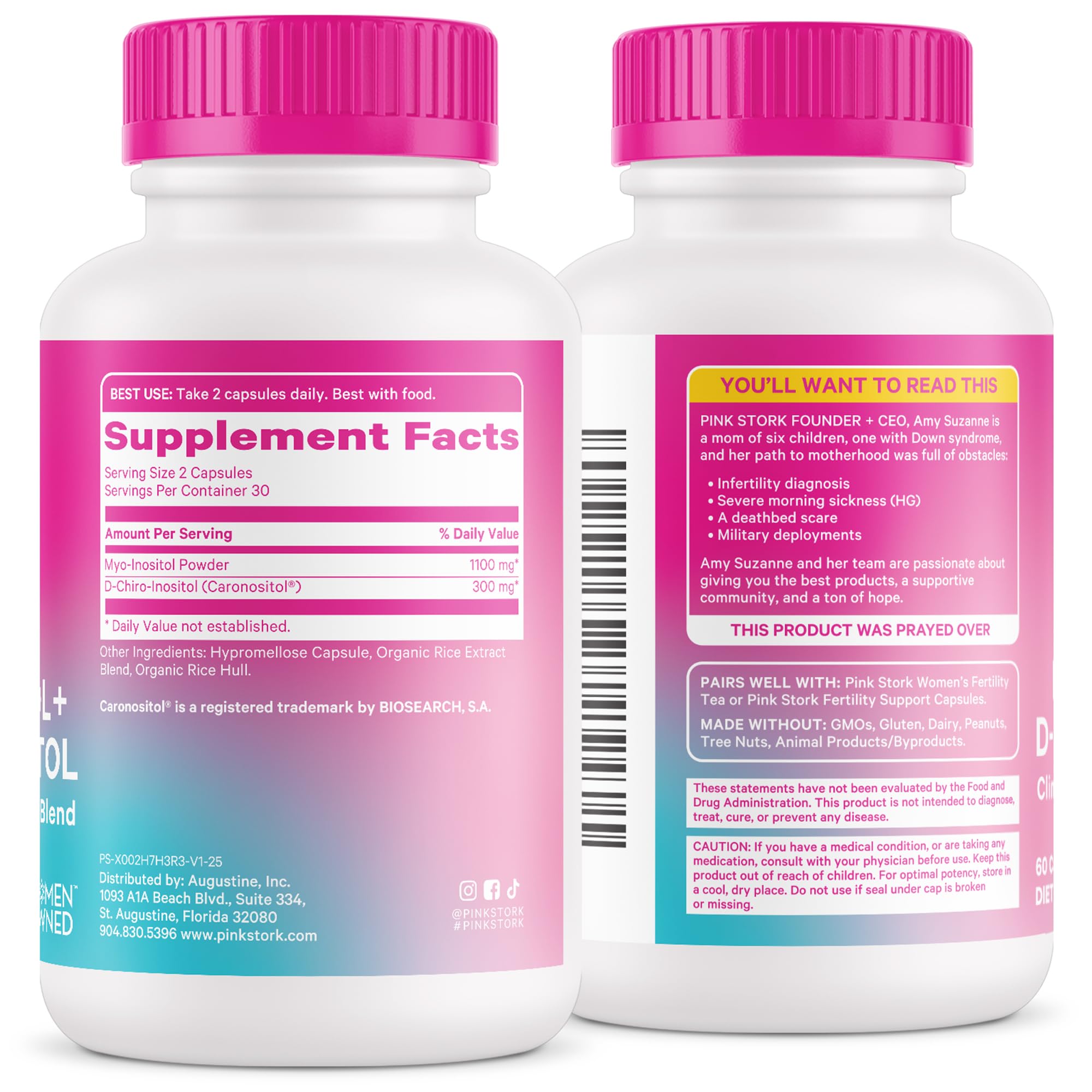 Pink Stork Myo-Inositol & D-Chiro Inositol: 3.6:1 Blend to Support Fertility, Hormone Balance for Women - Ovarian Function, Ovulation, Conception, and Period Support Supplement - 60 Capsules Pink Stork uk supplements