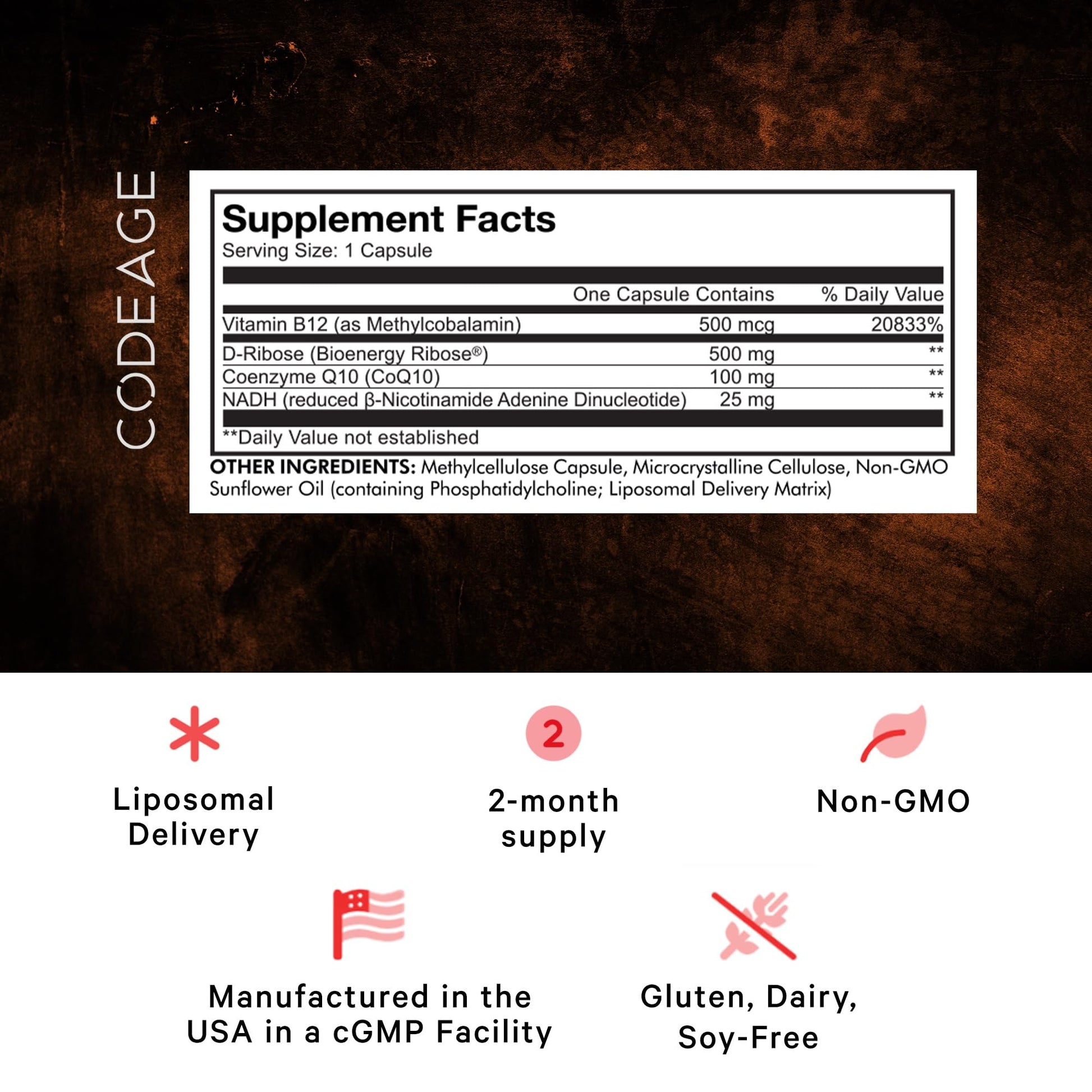 Codeage Liposomal NADH+ Supplement - CoQ10 - Vitamin B12 - D-Ribose Bioenergy Codeage uk supplements