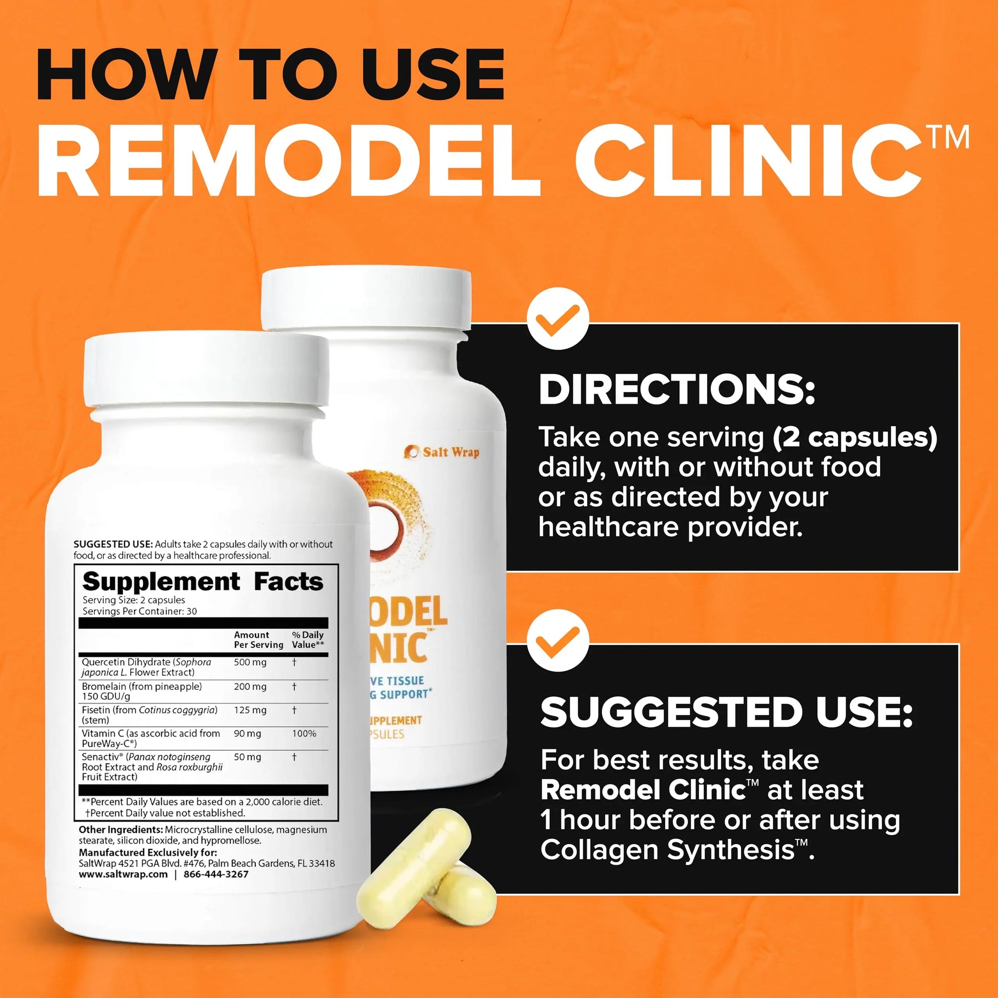 SaltWrap Remodel Clinic - Joint Remodeling Supplement for Senescent Cell Removal and Scar Tissue - Improve Mobility, Reduce Connective Tissue Stiffness - Fisetin, Quercetin, Bromelain - 60 Capsules SaltWrap uk supplements