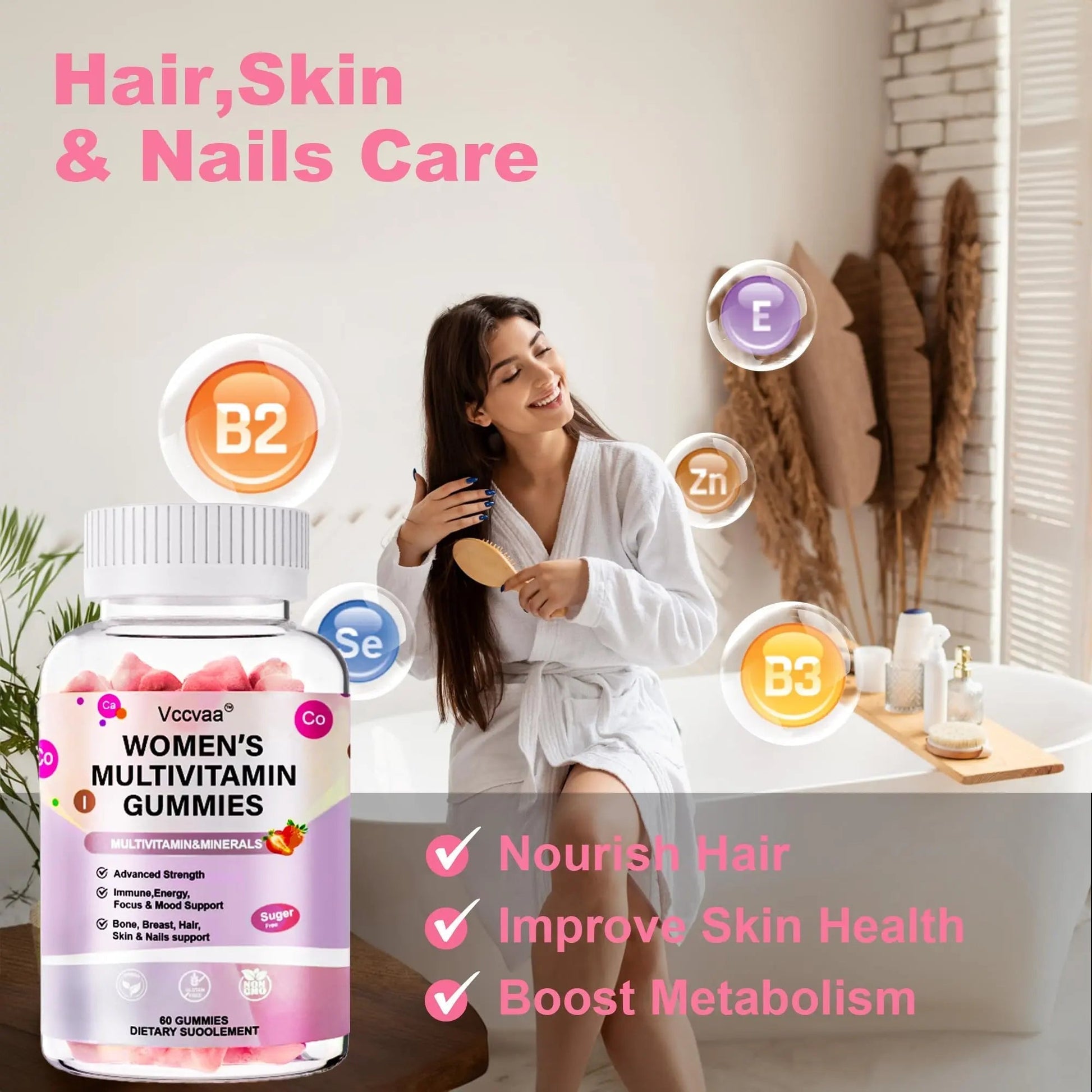 Vccvaa Sugar Free Multivitamin Gummies for Women 14+ with Iron, Inositol, Folate, Vitamins A C D3 E B12 K2, Herbal & Mineral Blend Vccvaa uk supplements