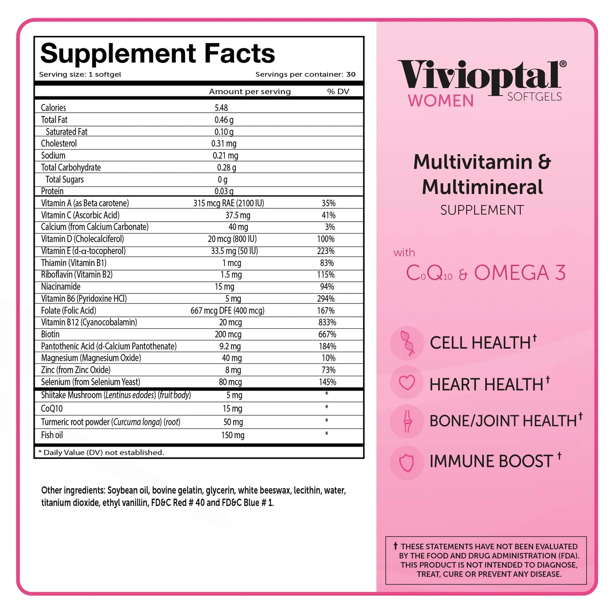 Vivioptal Women, 30 Capsules, CoQ10 & Omega-3, Multivitamin & Multimineral, Gluten Free, German Formula Vivioptal Vitamins uk supplements