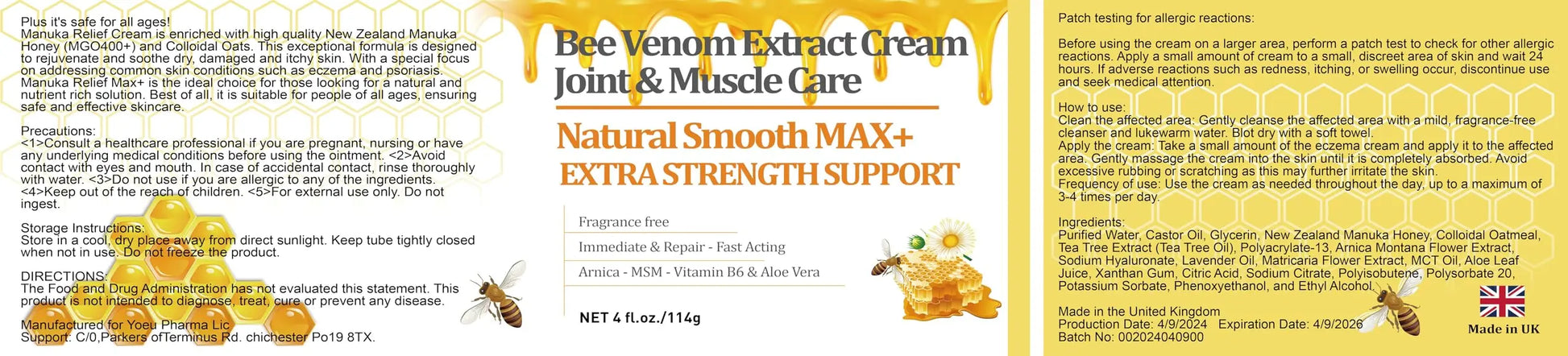HIKCOSLLY New Zealand Bee Venom Cream, High Strength Recovery Muscle Joint Cream, Natural Organic, Soothe Back, Neck, Hands, Feet, Shoulder, Leg, Knee, Ankle Pain HIKCOSLLY uk supplements