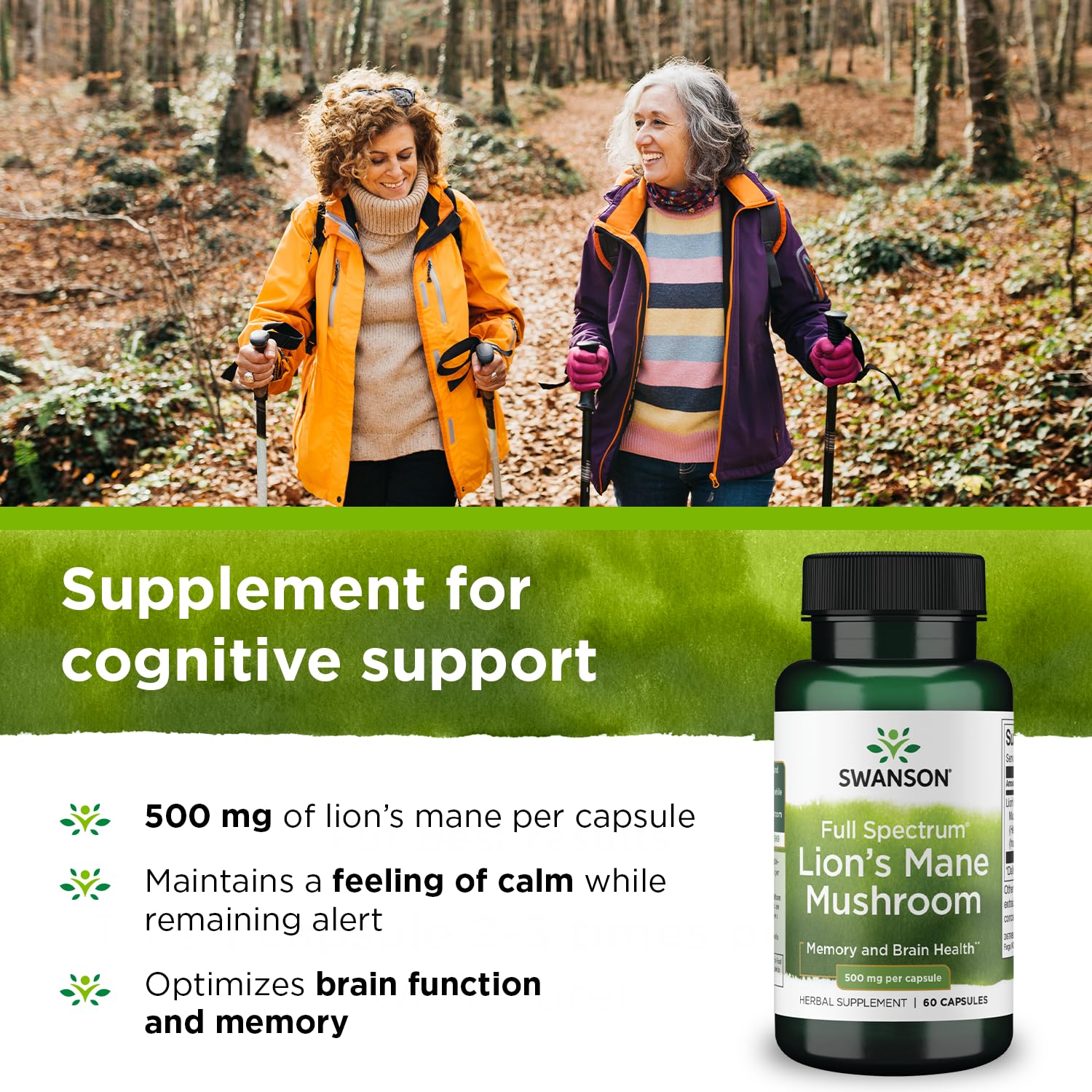 Swanson Lion's Mane Mushroom Capsules - 500 mg Each, 60 Capsules Swanson uk supplements