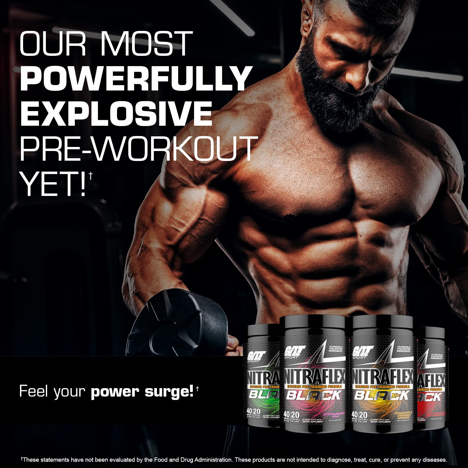 GAT SPORT Nitraflex Black Pre-Workout Powder, Extreme Pre-Training Formula for Men GAT SPORT uk supplements