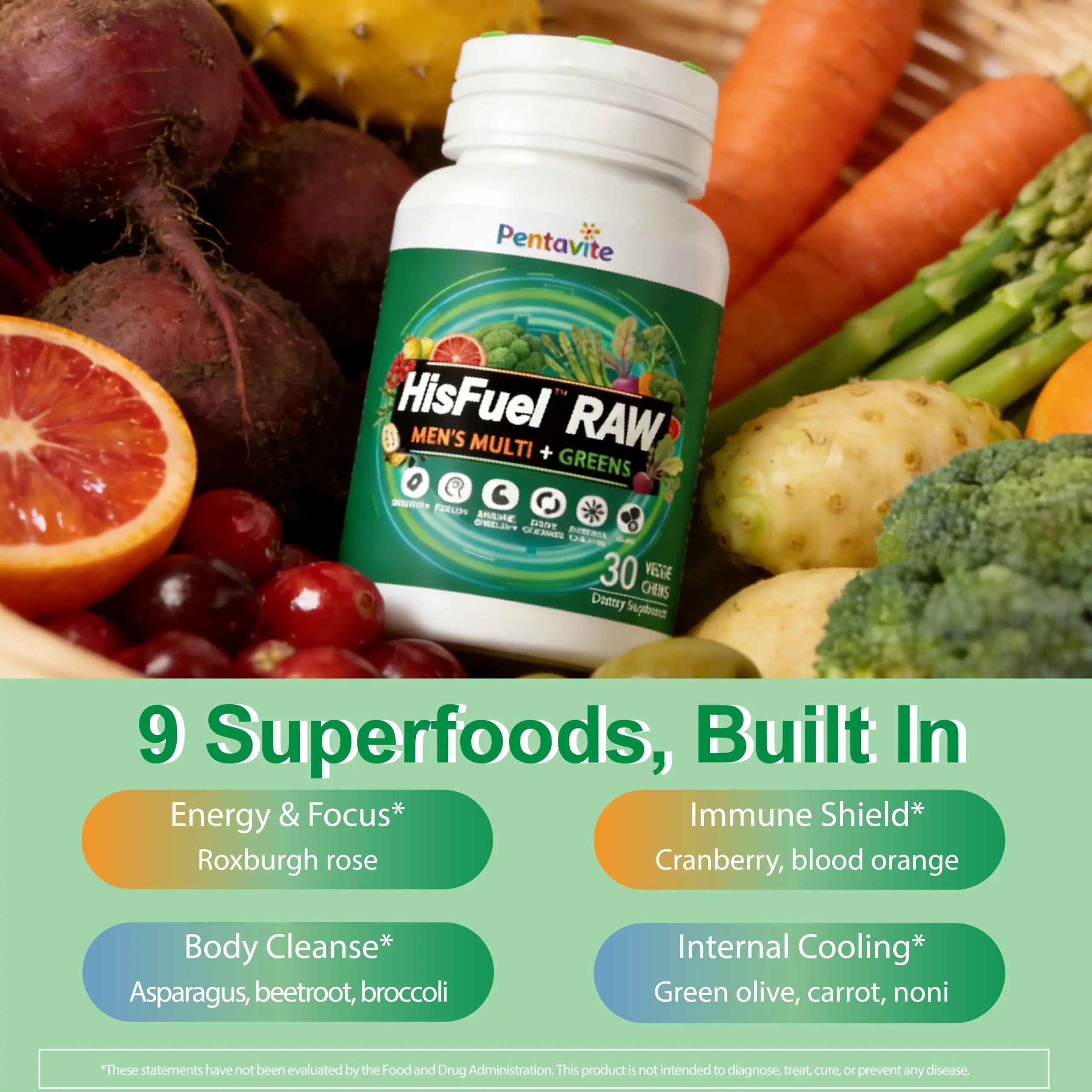 Pentavite HisFuel Multivitamin for Men, 20-in-1 Mens Vitamins with Natrual Fruits & Veggies, Vitamins & Minerals, Taurine, Boost Energy & Health Pentavite uk supplements