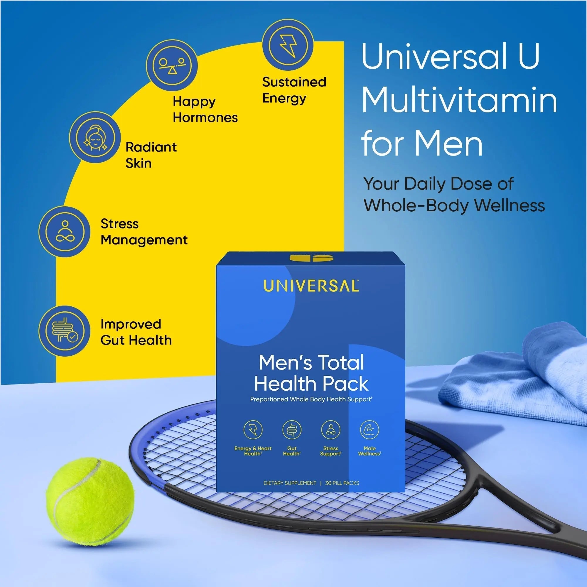 Men's Total Health Daily Vitamin Packs - 22 Essential Minerals & Vitamins for Men, All-in-One Multivitamin Supplement for Energy Universal U uk supplements