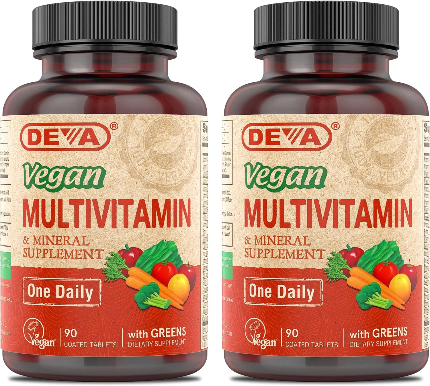 DEVA Vegan Multivitamin & Mineral Supplement with Iron 2-Pack, Spirulina, Chlorella, Ashwagandha, Broccoli & More, 90 Coated Tablets Each DEVA uk supplements